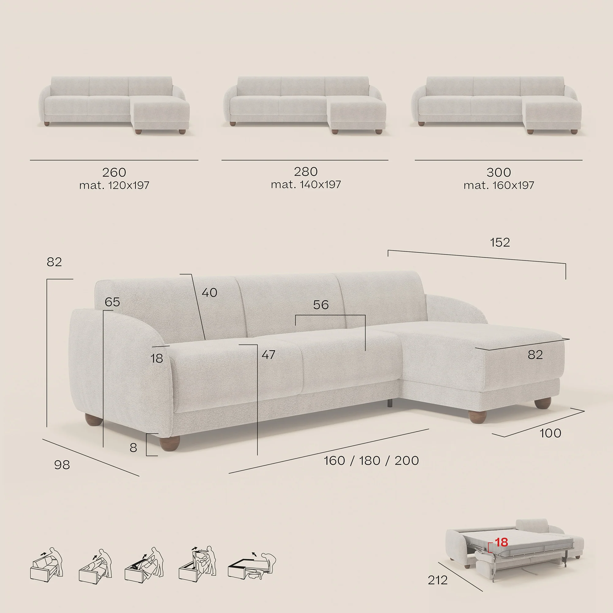 Giglio Canapé d'angle convertible avec matelas H18 cm et chaise longue coffre en bouclette douce T07 vert - Image 14