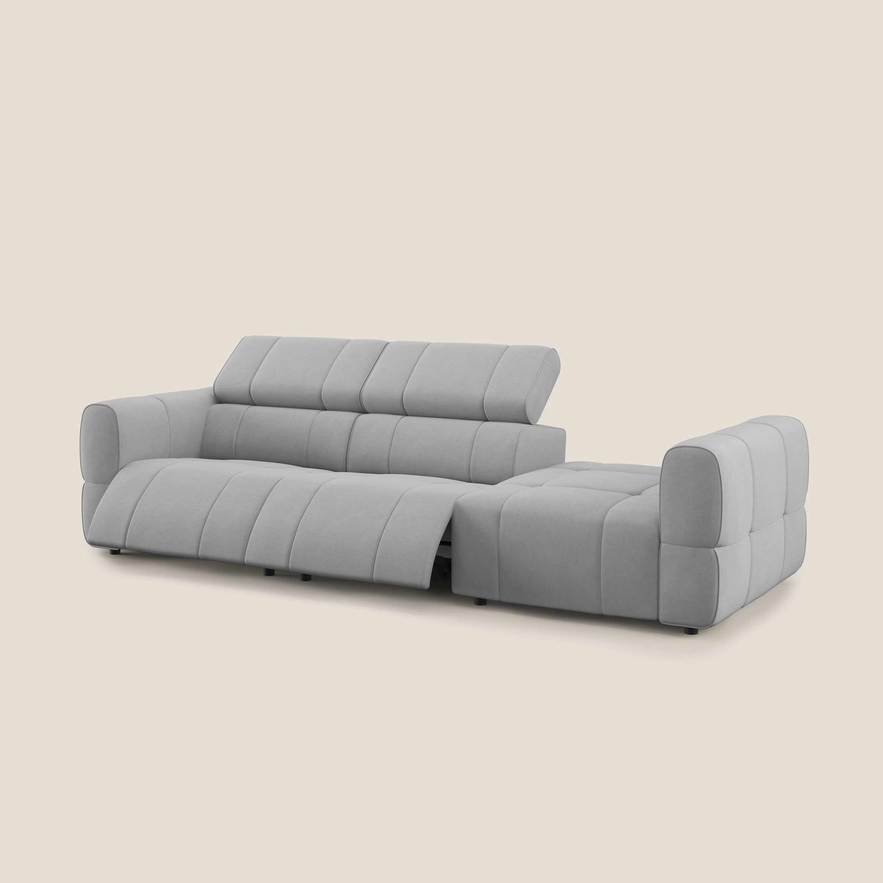 Giotto Canapé terminal avec option relax électrique en microfibre imperméable effet velours T09 gris clair - Image 12