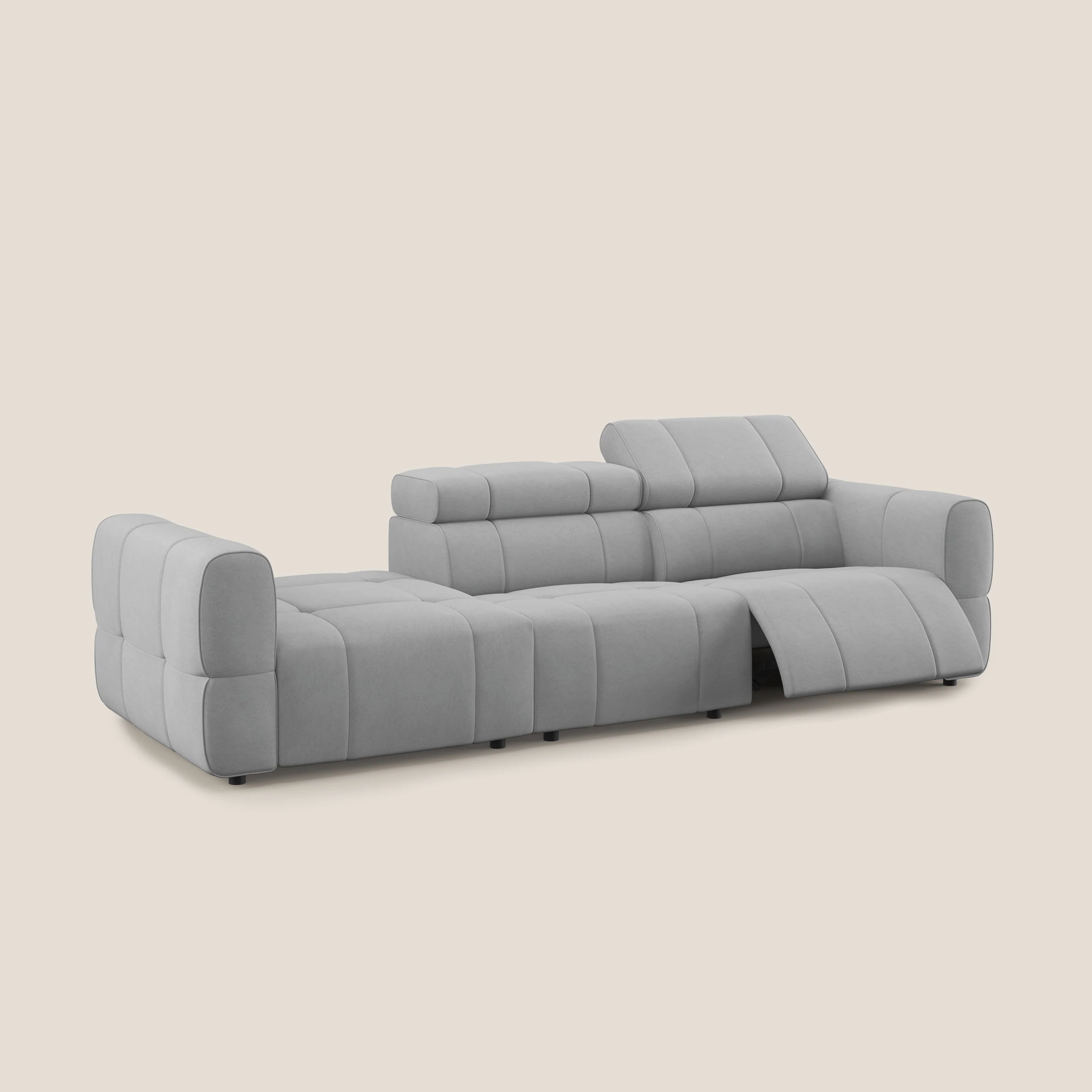 Giotto Canapé terminal avec option relax électrique en microfibre imperméable effet velours T09 gris clair - Image 2