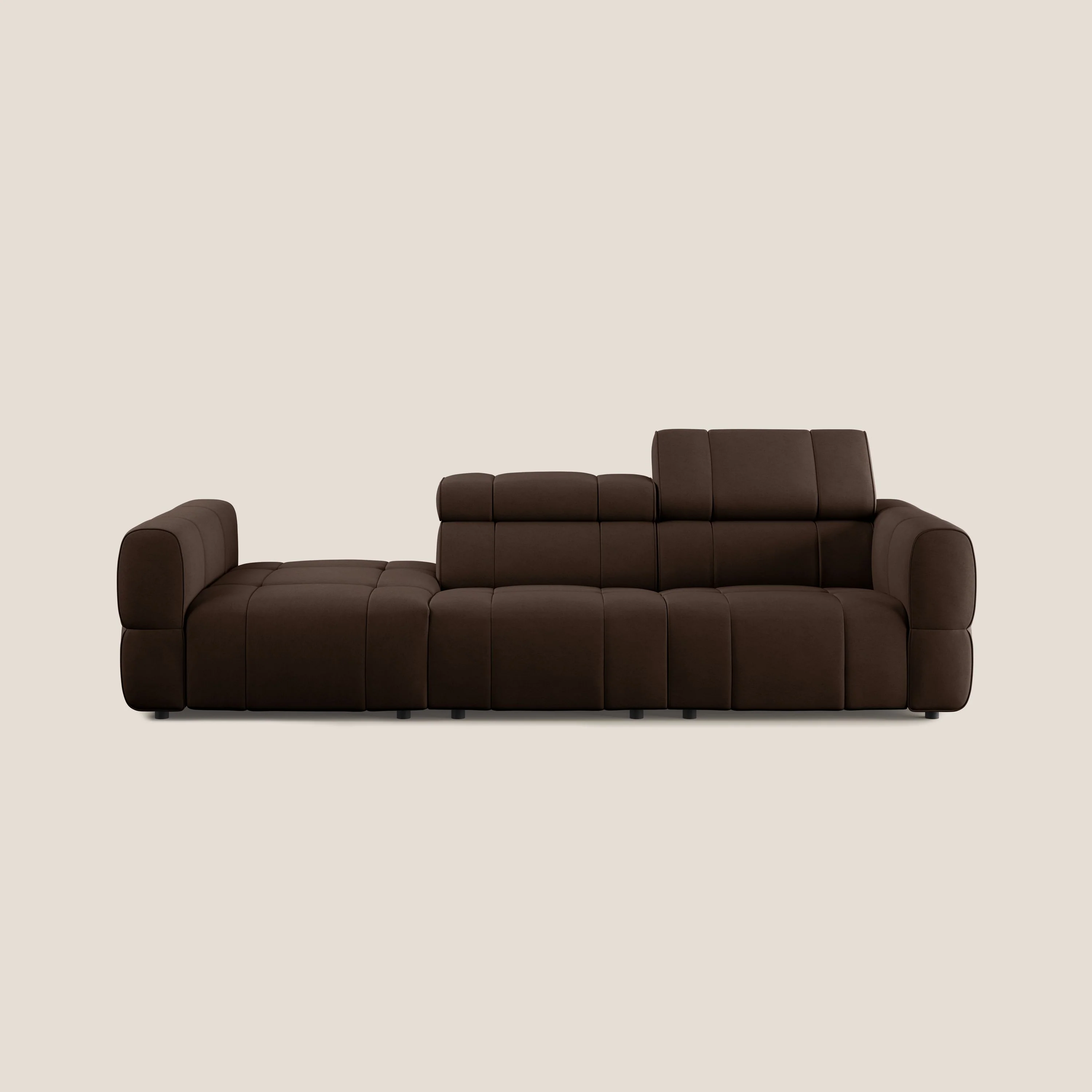 Giotto Canapé terminal avec option relax électrique en microfibre imperméable effet velours  T09 marron