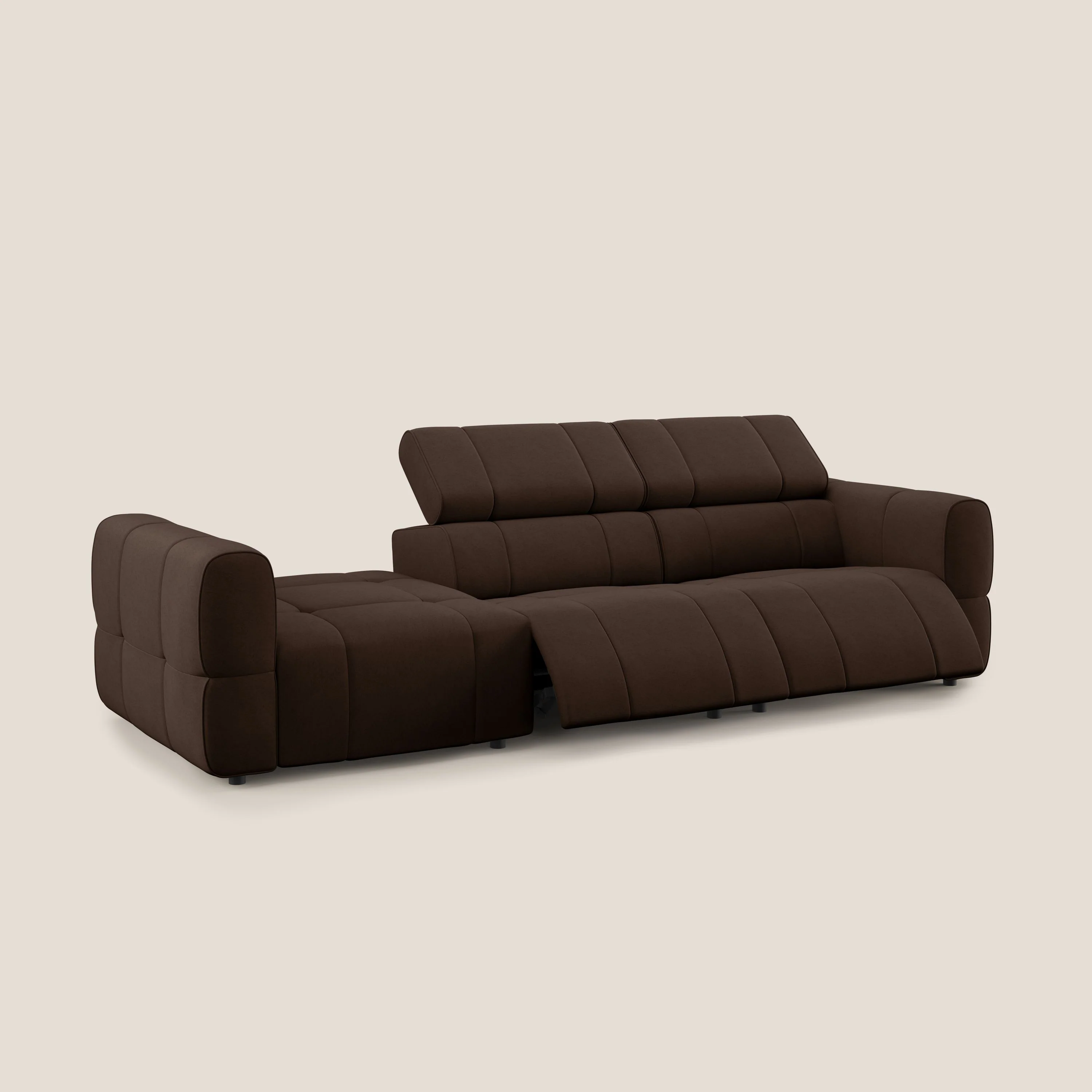 Giotto Canapé terminal avec option relax électrique en microfibre imperméable effet velours  T09 marron - Image 3