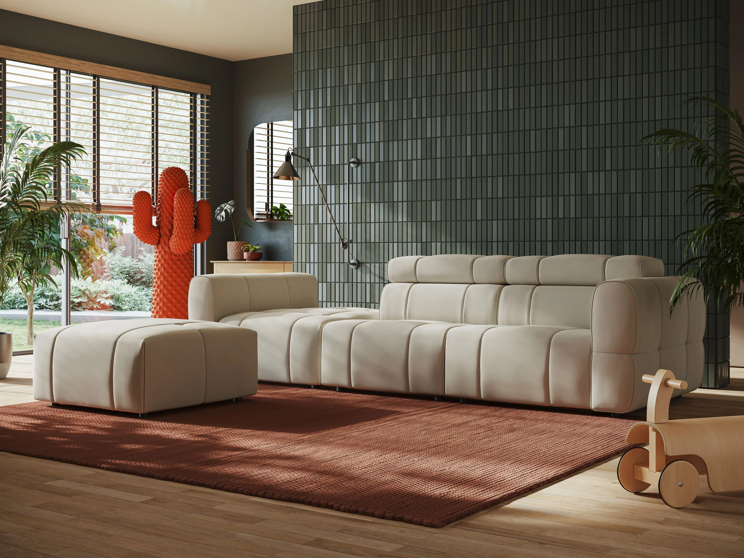 Giotto Canapé terminal avec option relax électrique en microfibre imperméable effet velours  T09 beige - Image 2