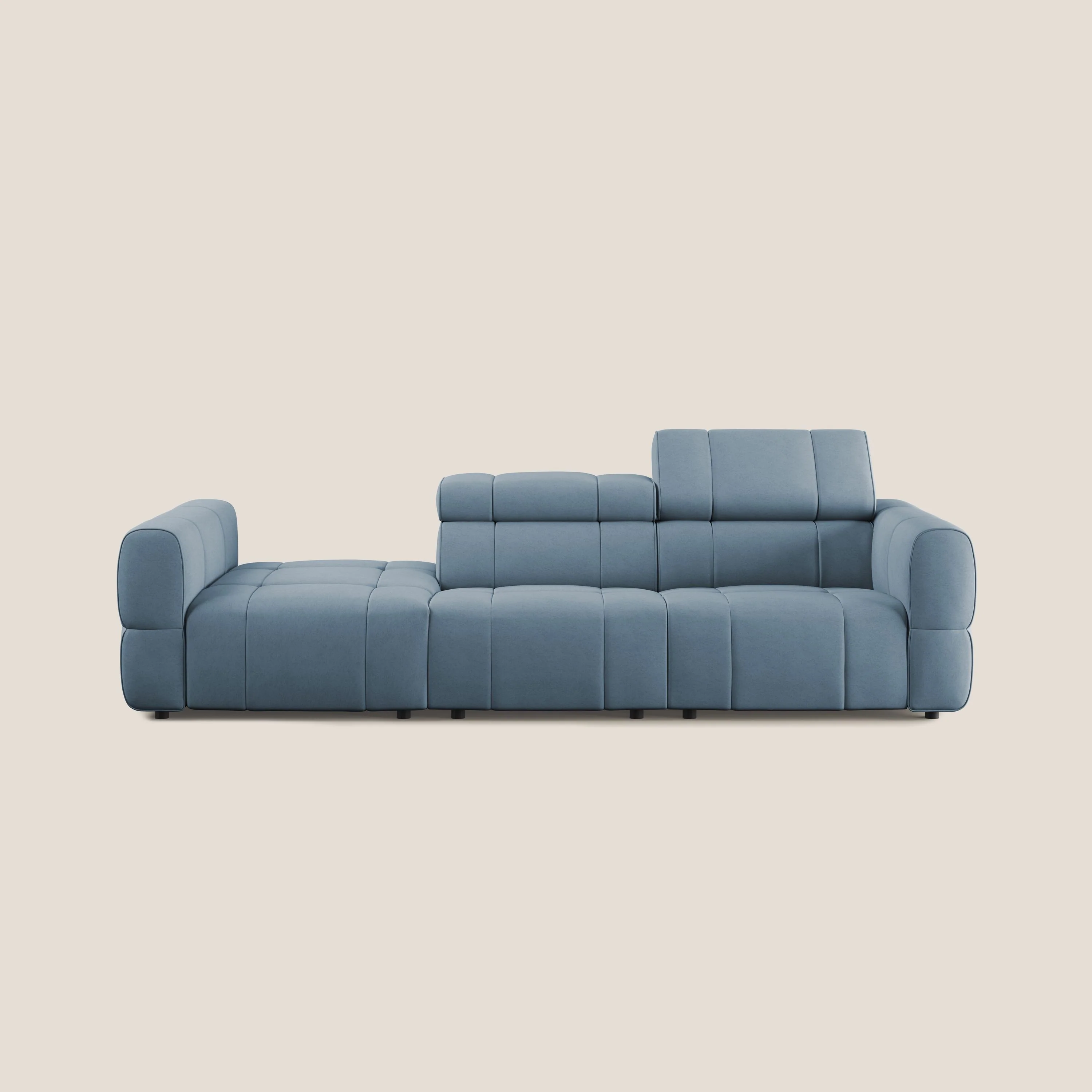 Giotto Canapé terminal avec option relax électrique en microfibre imperméable effet velours  T09 bleu gris