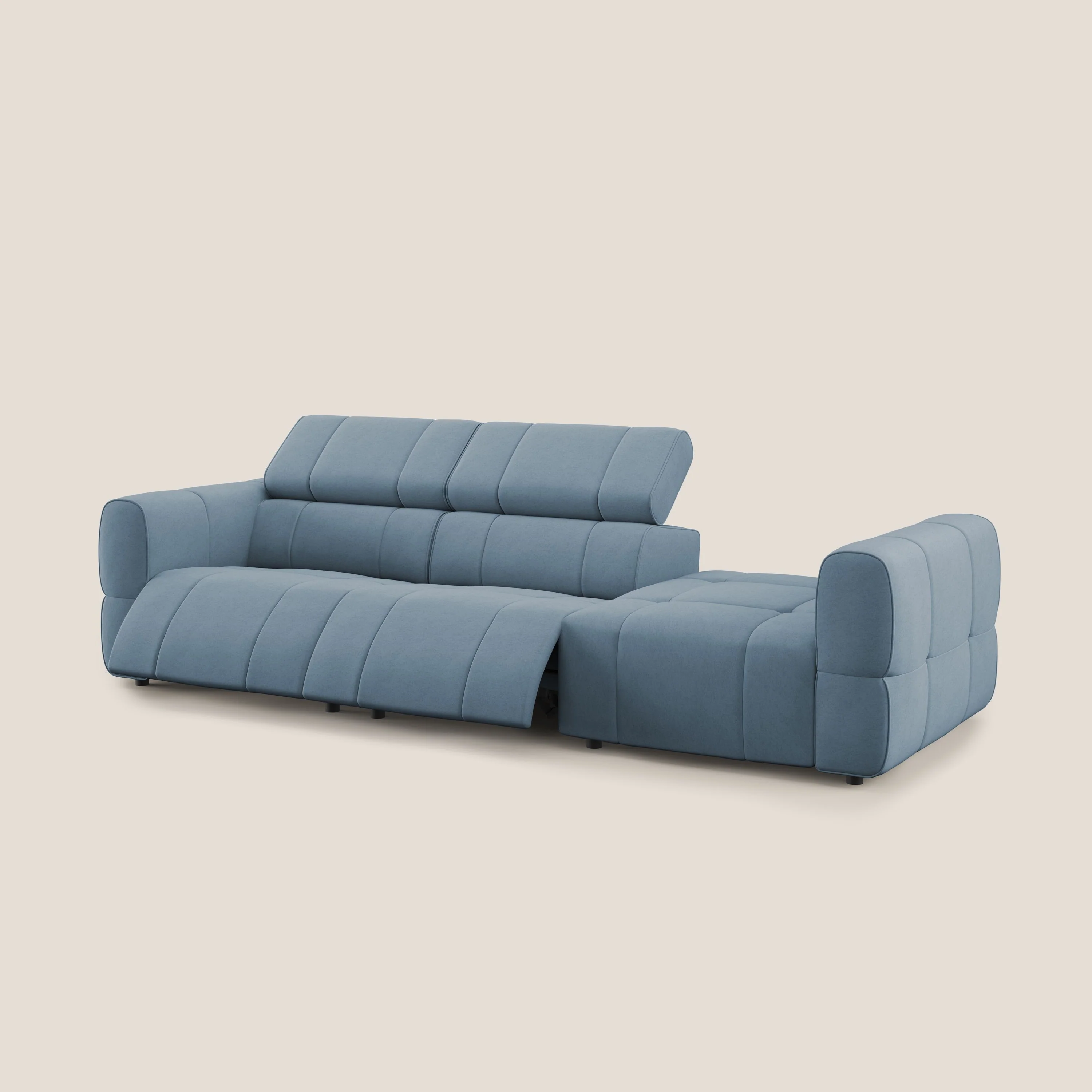 Giotto Canapé terminal avec option relax électrique en microfibre imperméable effet velours  T09 bleu gris - Image 12
