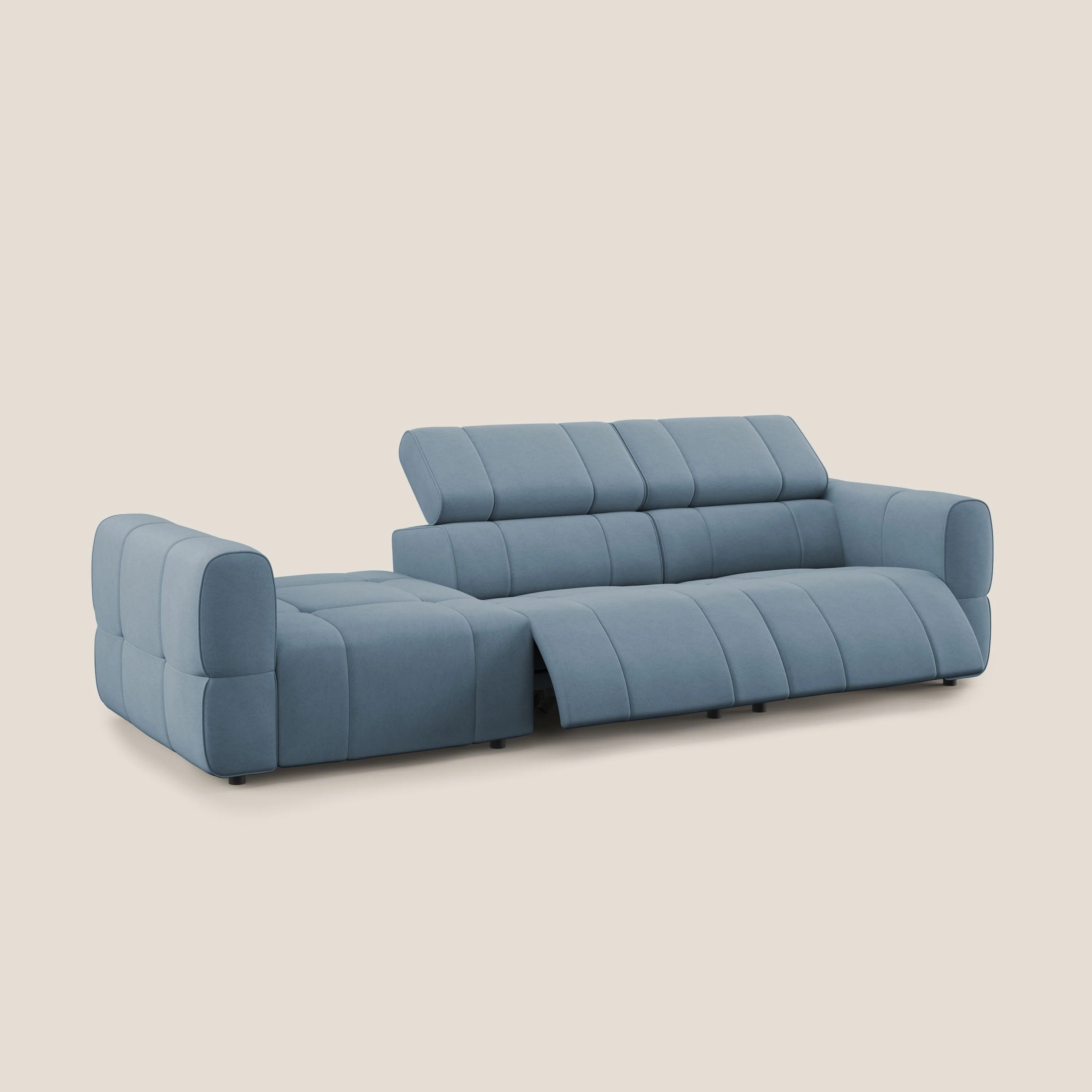 Giotto Canapé terminal avec option relax électrique en microfibre imperméable effet velours  T09 bleu gris - Image 3