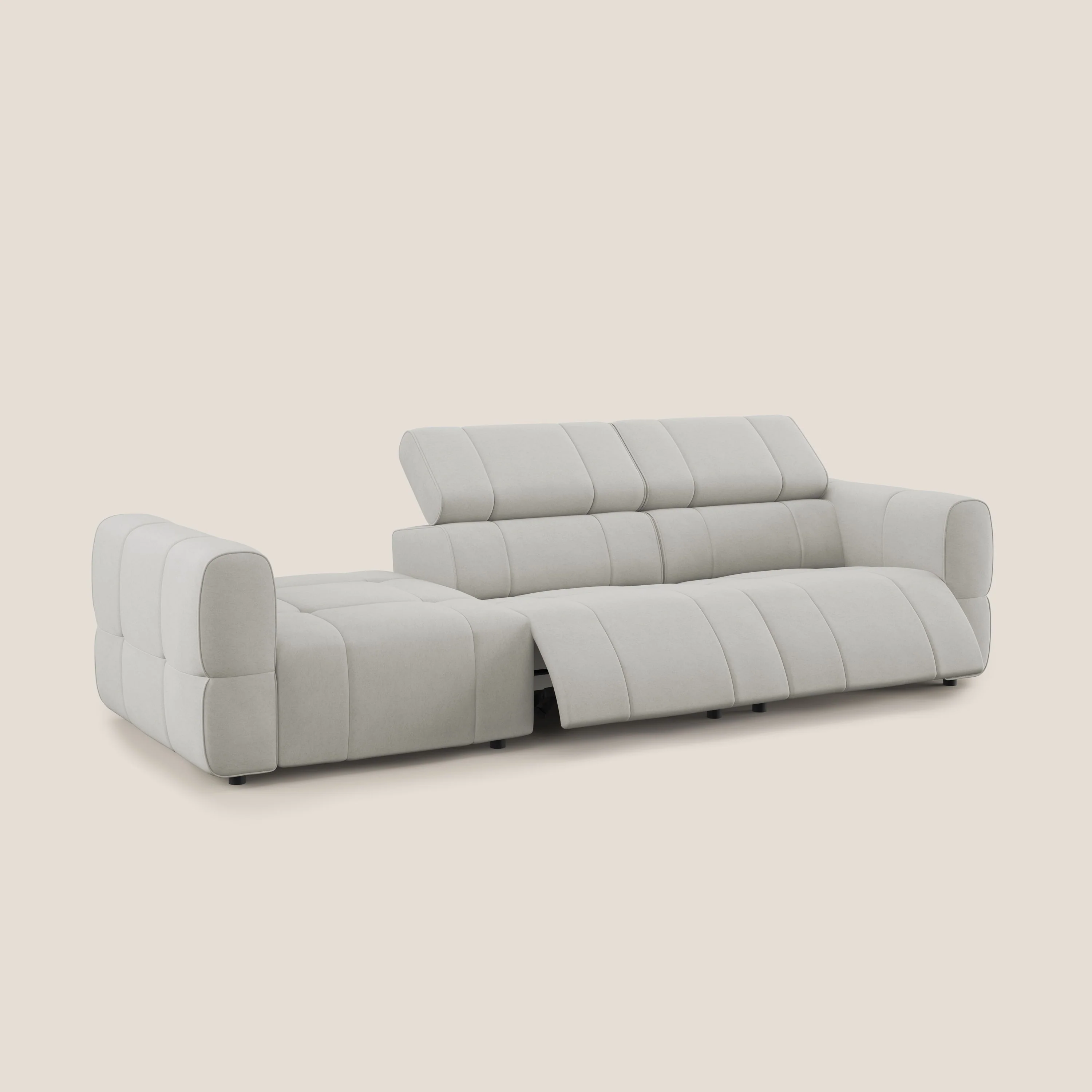 Giotto Canapé terminal avec option relax électrique en microfibre imperméable effet velours T09 crème - Image 3