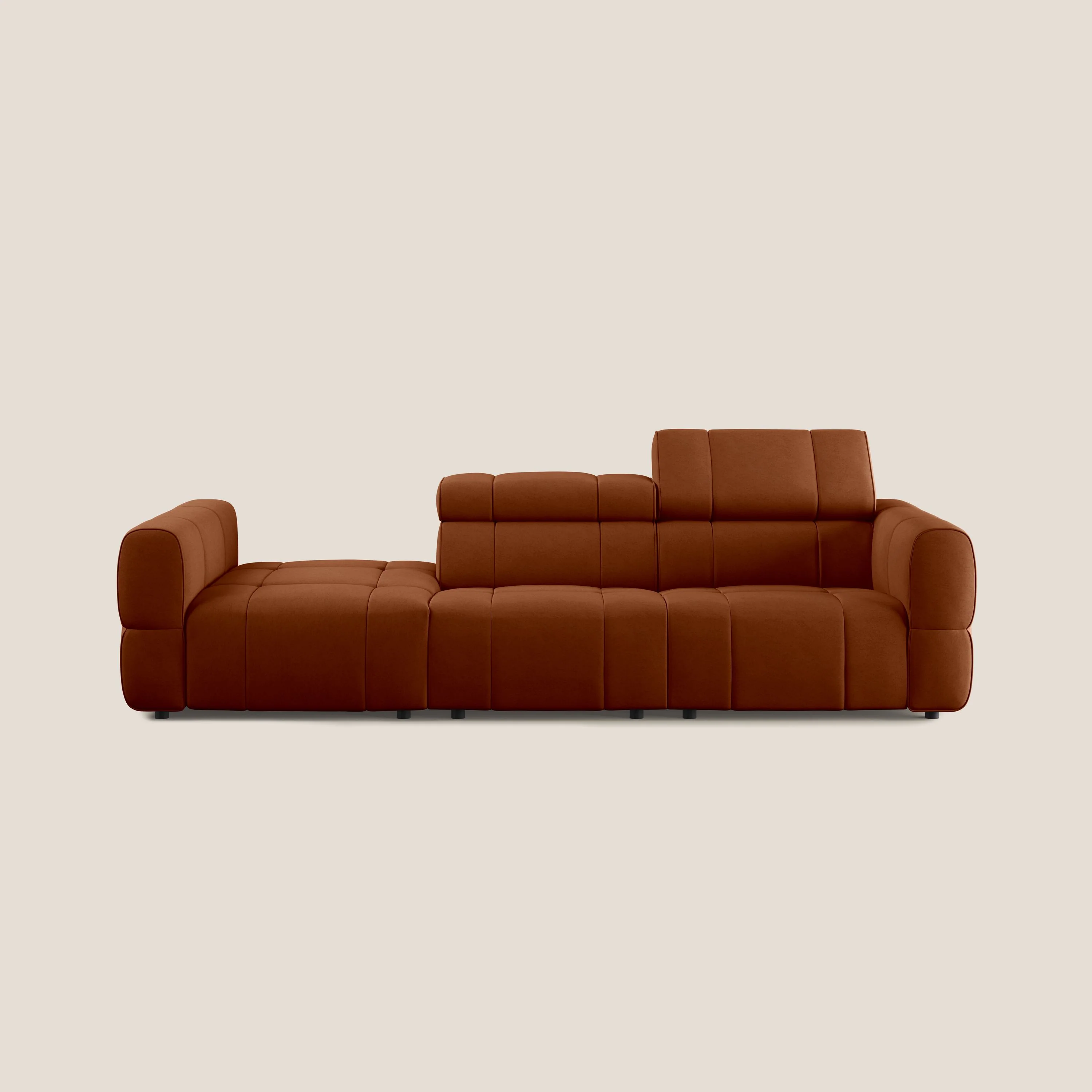 Giotto Canapé terminal avec option relax électrique en microfibre imperméable effet velours  T09 rouille