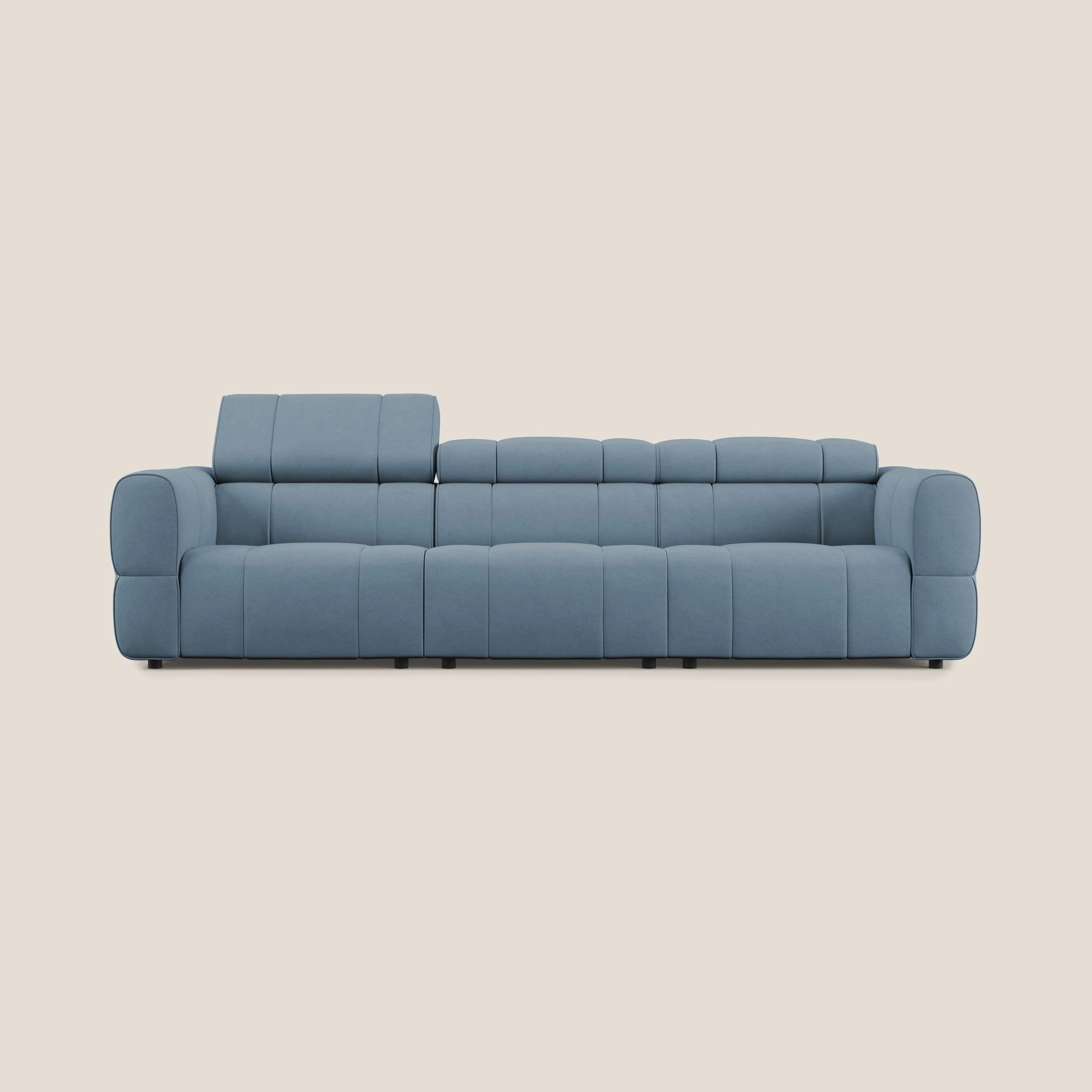 Giotto Canapé modulaire à  3 assises avec option relax électrique en microfibre imperméable effet velours T09 bleu gris