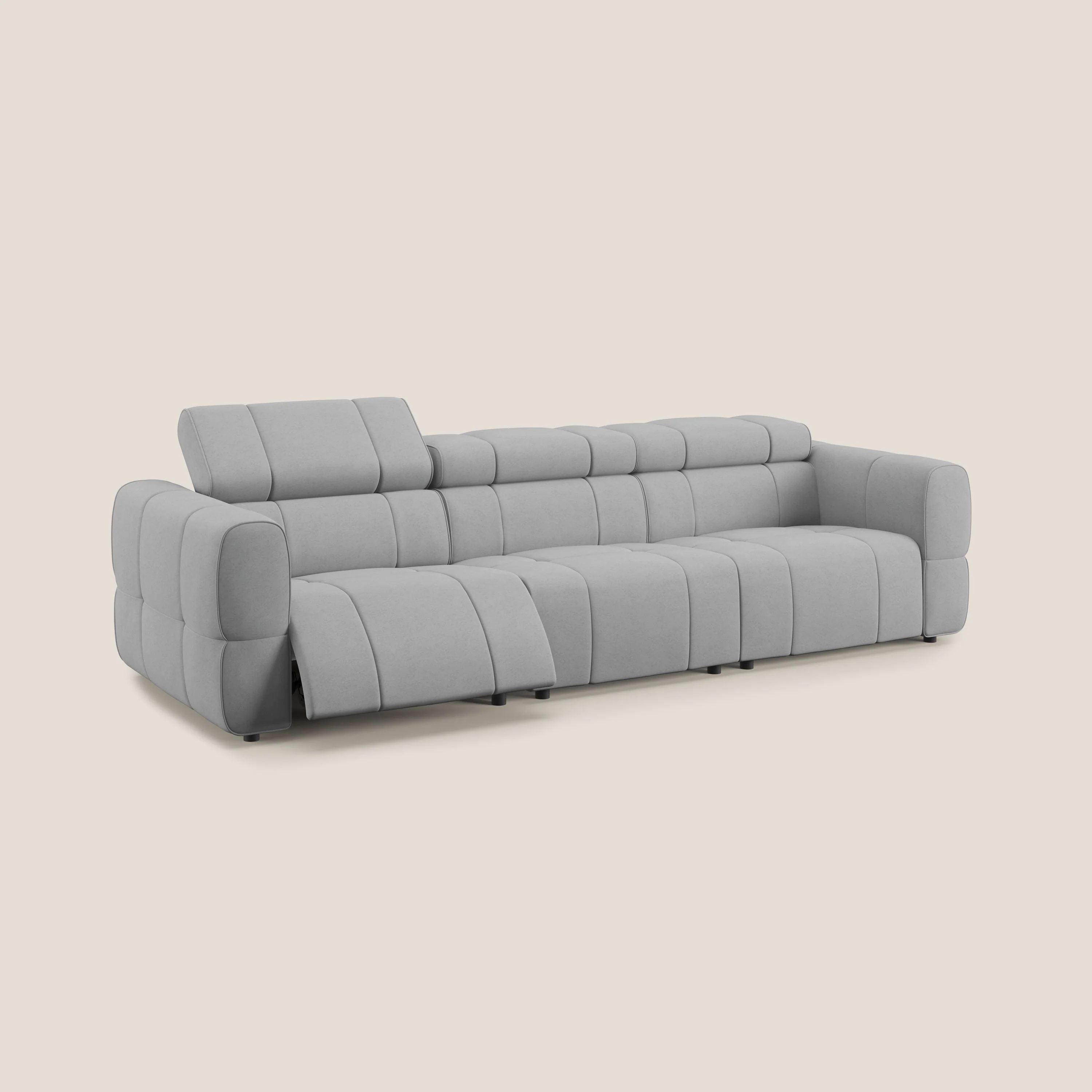 Giotto Canapé modulaire à 3 assises avec option relax électrique en microfibre imperméable effet velours T09 gris clair - Image 2