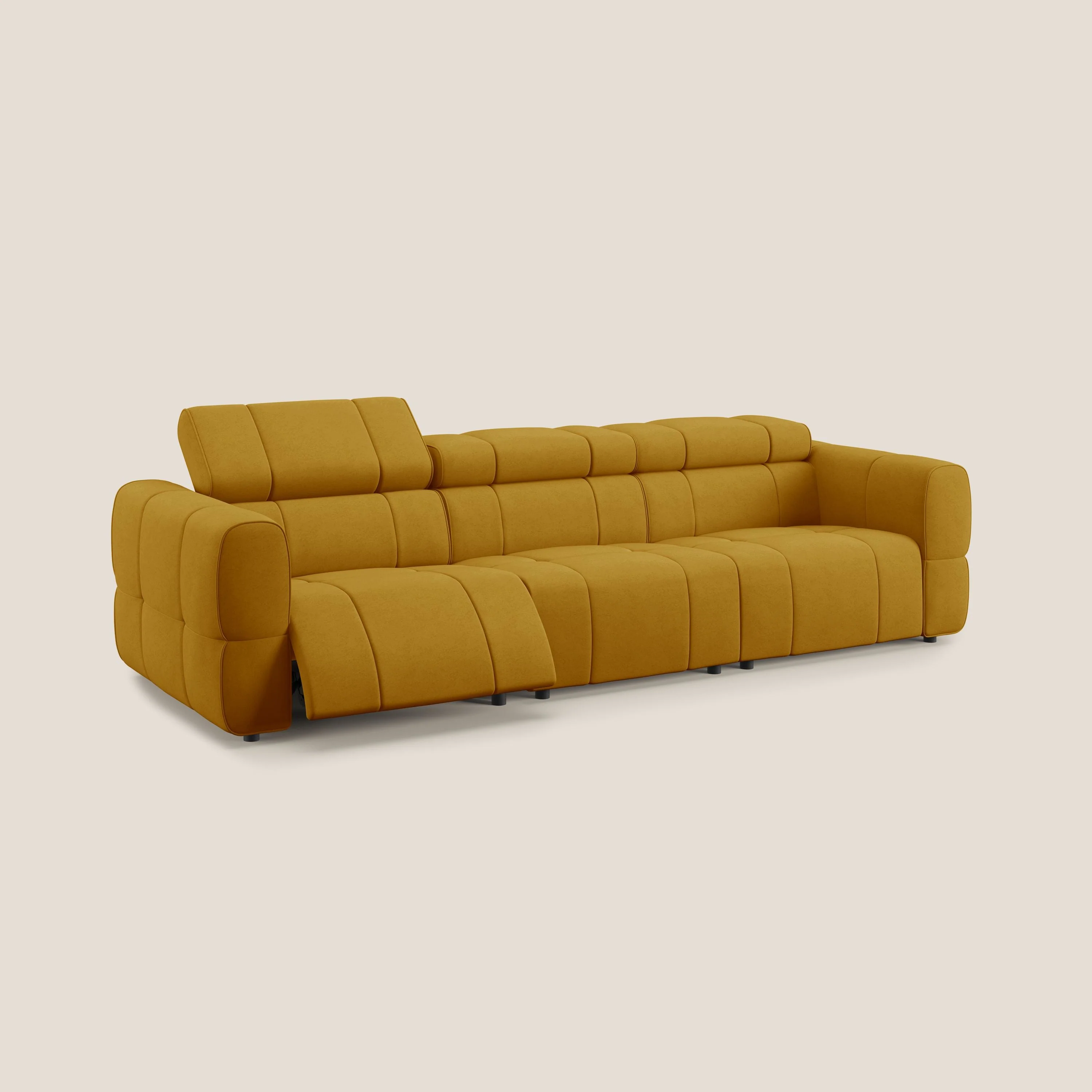 Giotto Canapé modulaire à 3 assises avec option relax électrique en microfibre imperméable effet velours T09 jaune - Image 2