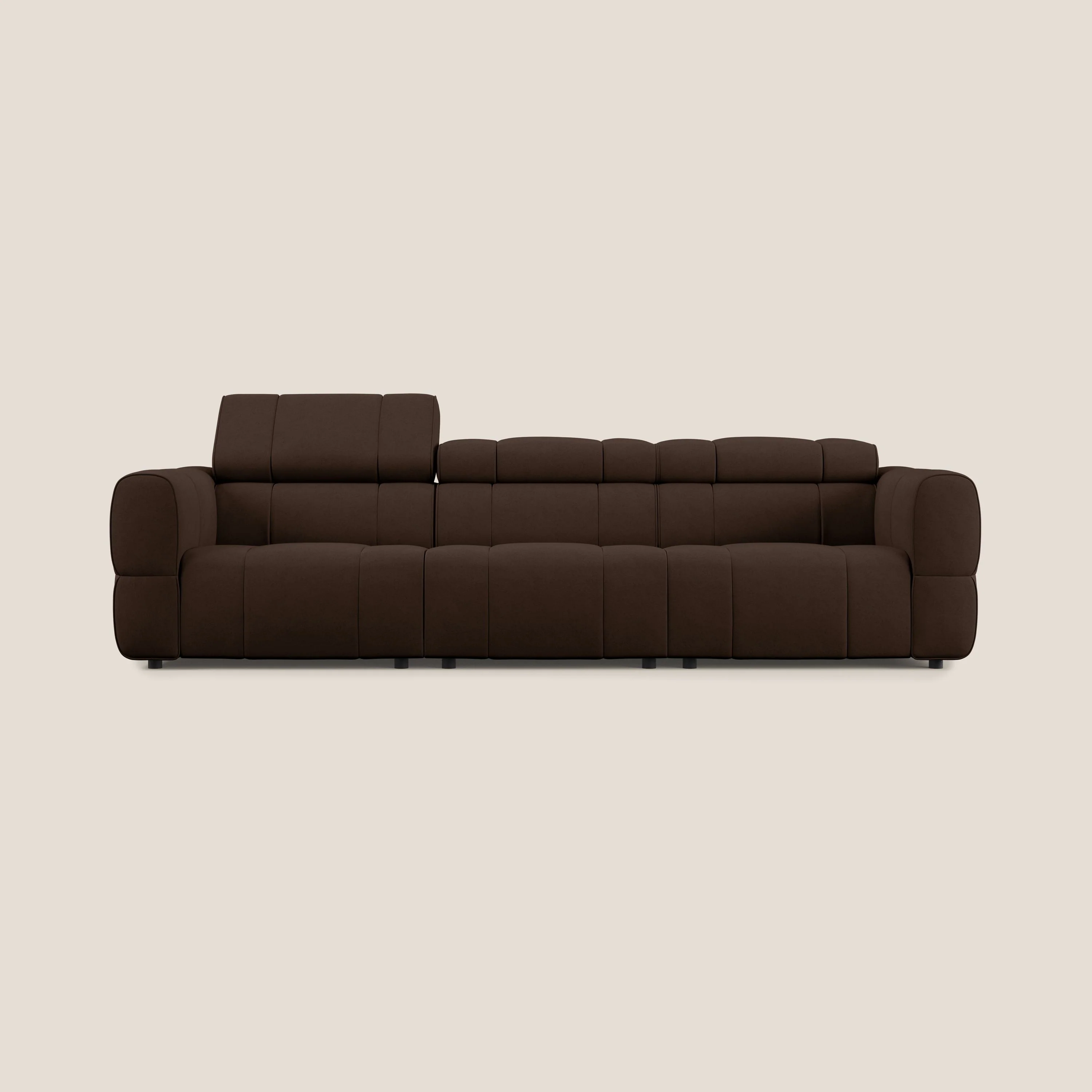 Giotto Canapé modulaire à  3 assises avec option relax électrique en microfibre imperméable effet velours T09 marron