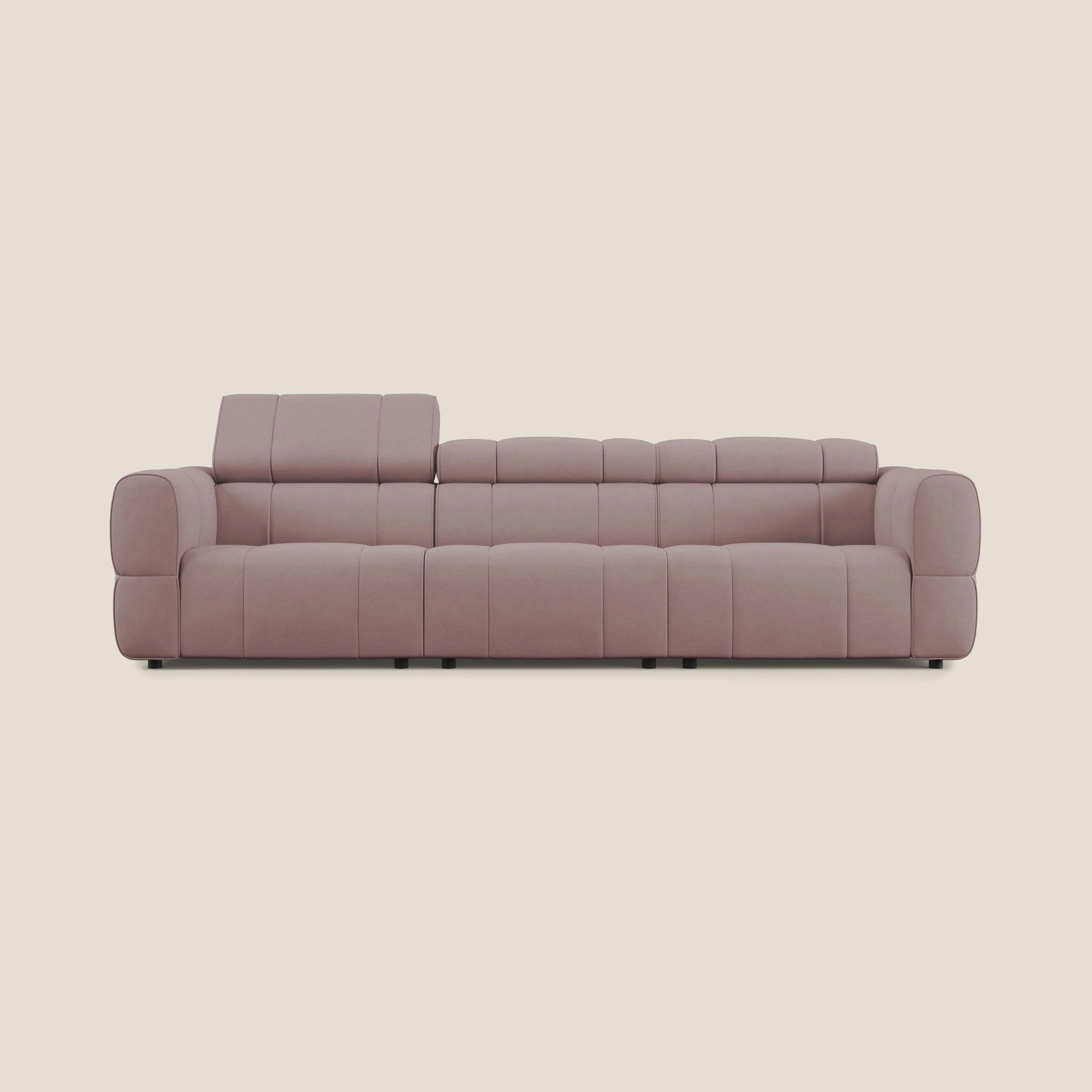 Giotto Canapé modulaire à 3 assises avec option relax électrique en microfibre imperméable effet velours T09 rose