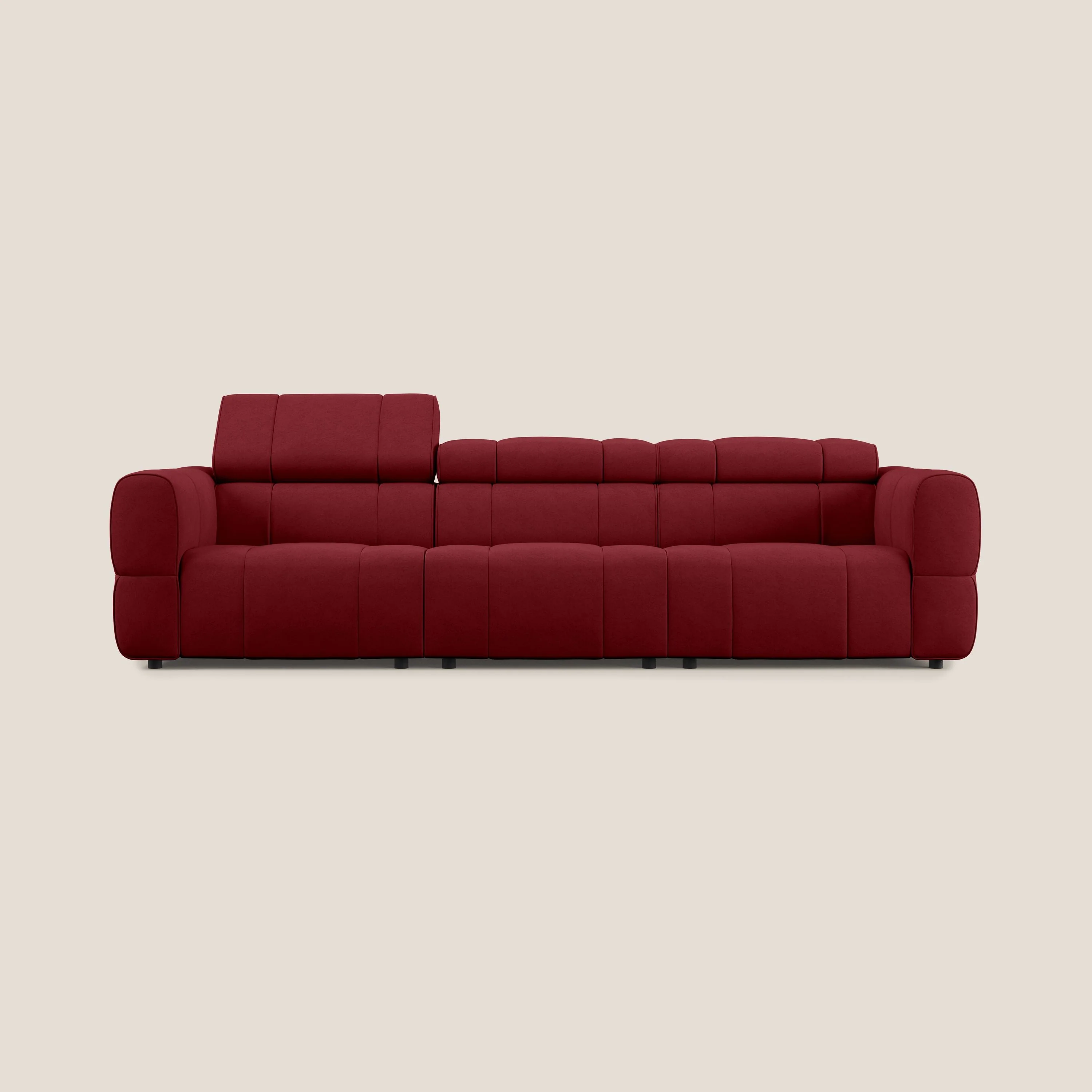 Giotto Canapé modulaire à  3 assises avec option relax électrique en microfibre imperméable effet velours T09 rouge