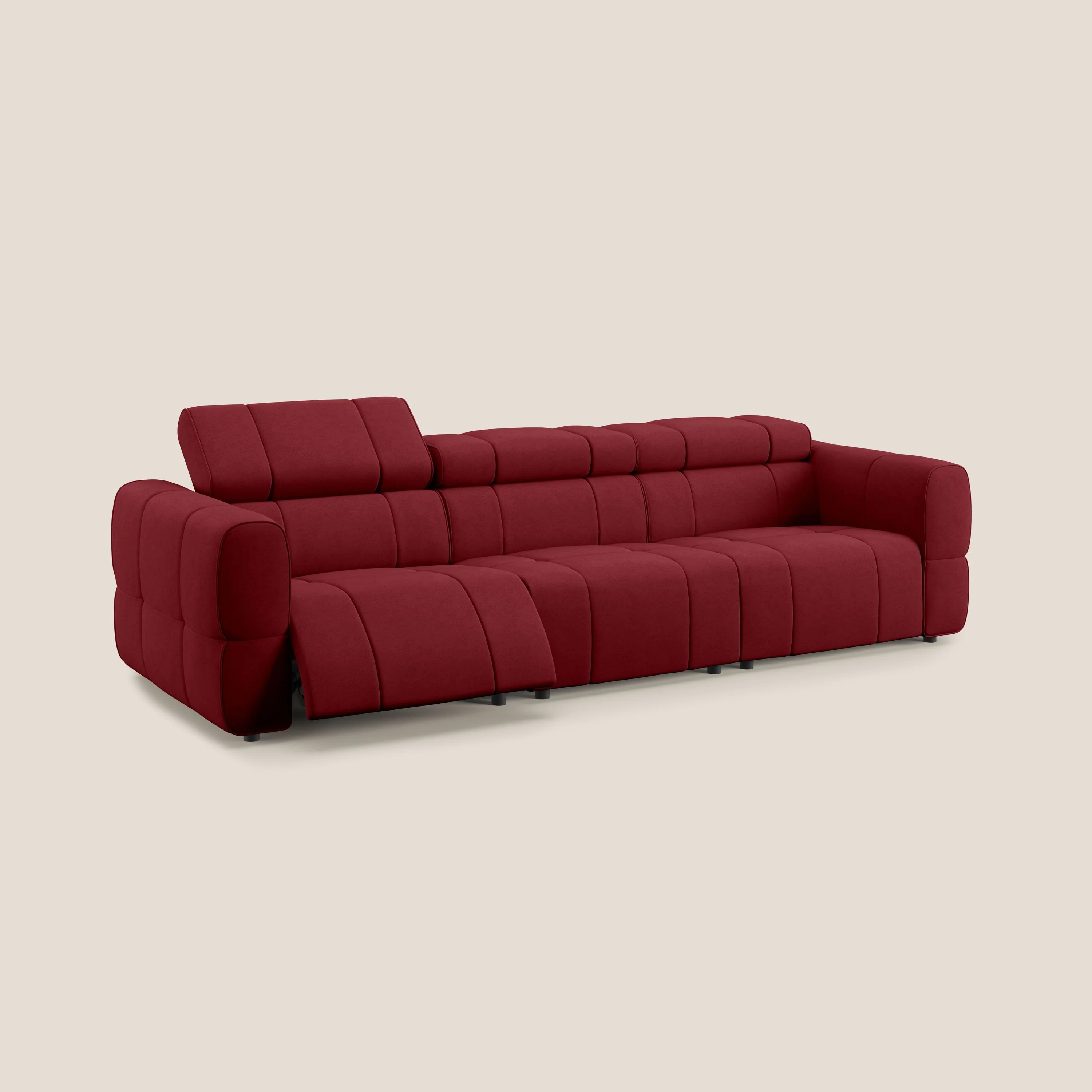 Giotto Canapé modulaire à  3 assises avec option relax électrique en microfibre imperméable effet velours T09 rouge - Image 4