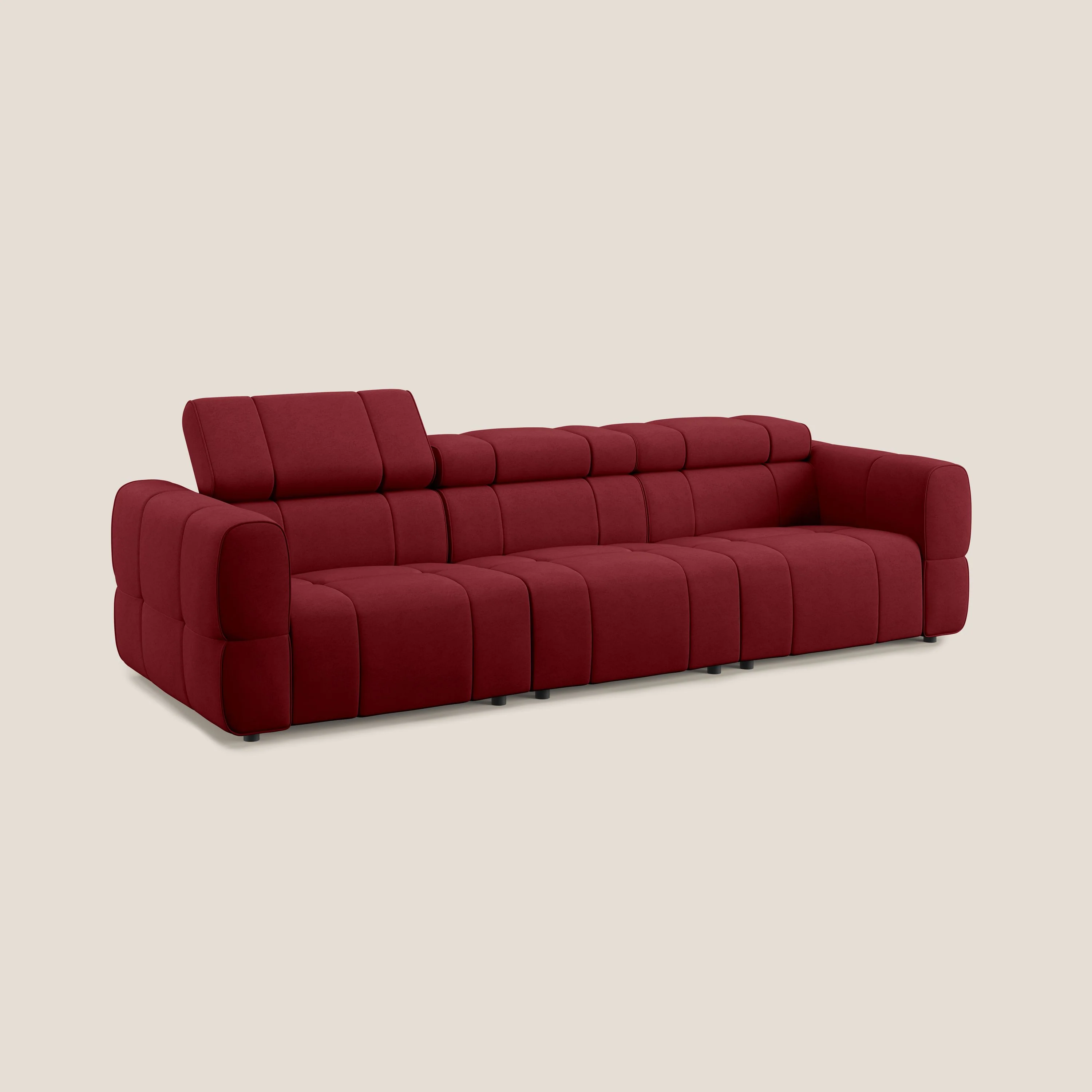 Giotto Canapé modulaire à  3 assises avec option relax électrique en microfibre imperméable effet velours T09 rouge - Image 5