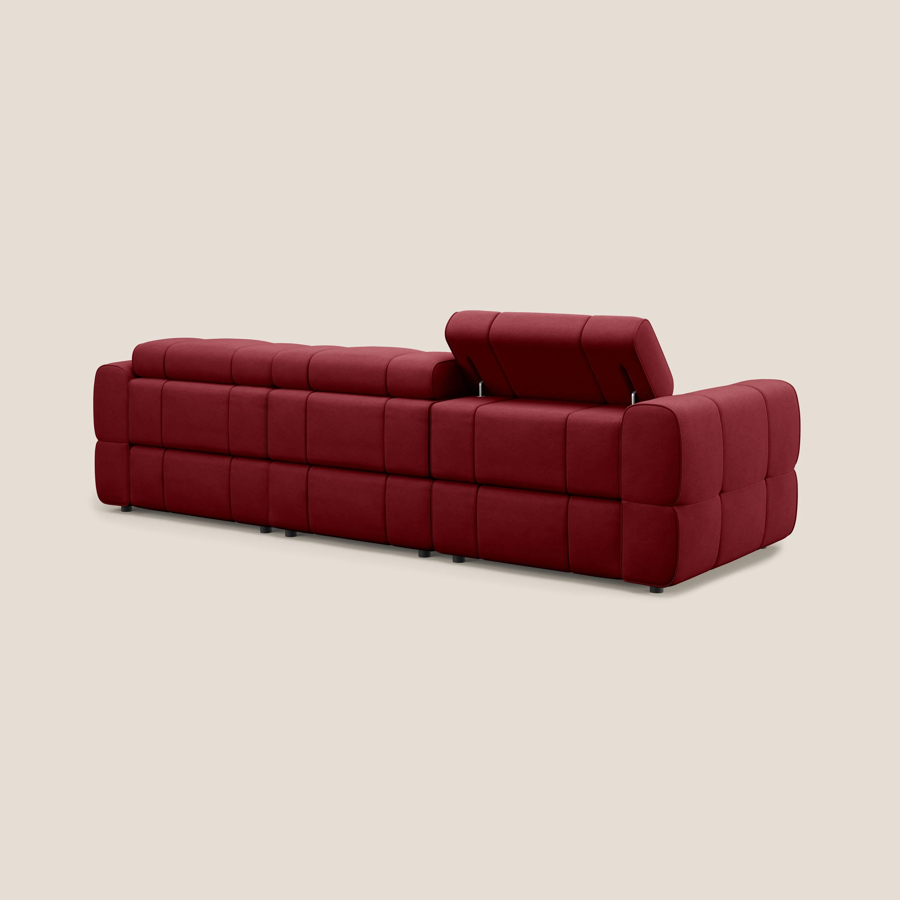 Giotto Canapé modulaire à  3 assises avec option relax électrique en microfibre imperméable effet velours T09 rouge - Image 6
