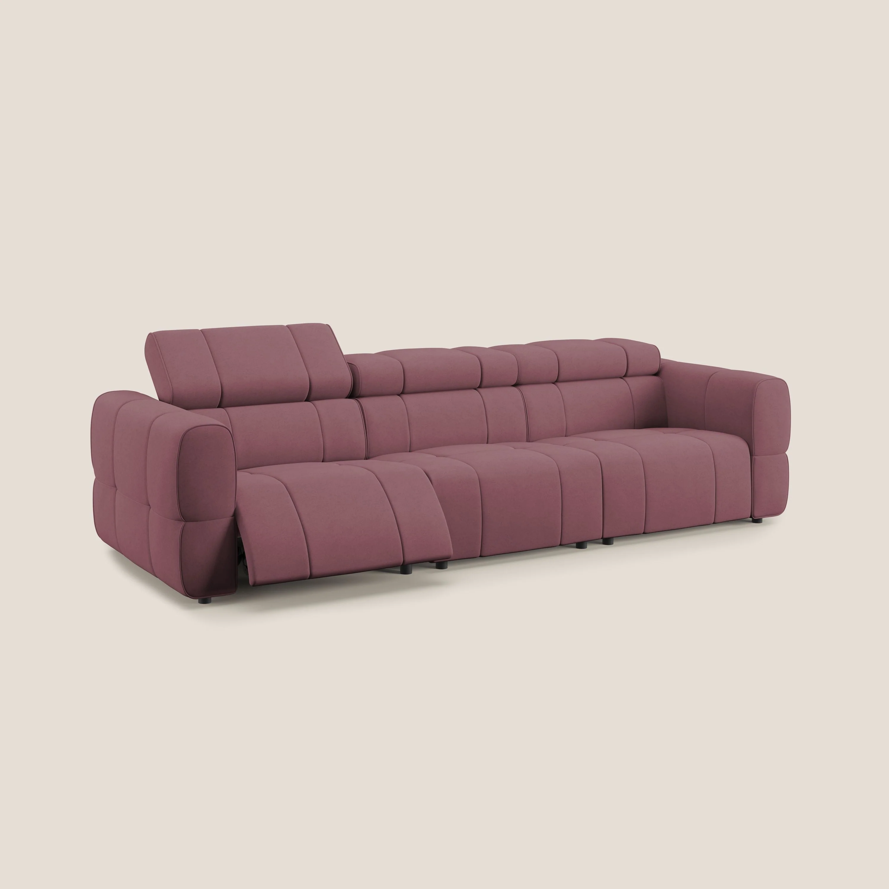Giotto Canapé modulaire à  3 assises avec option relax électrique en microfibre imperméable effet velours T09 saumon - Image 2