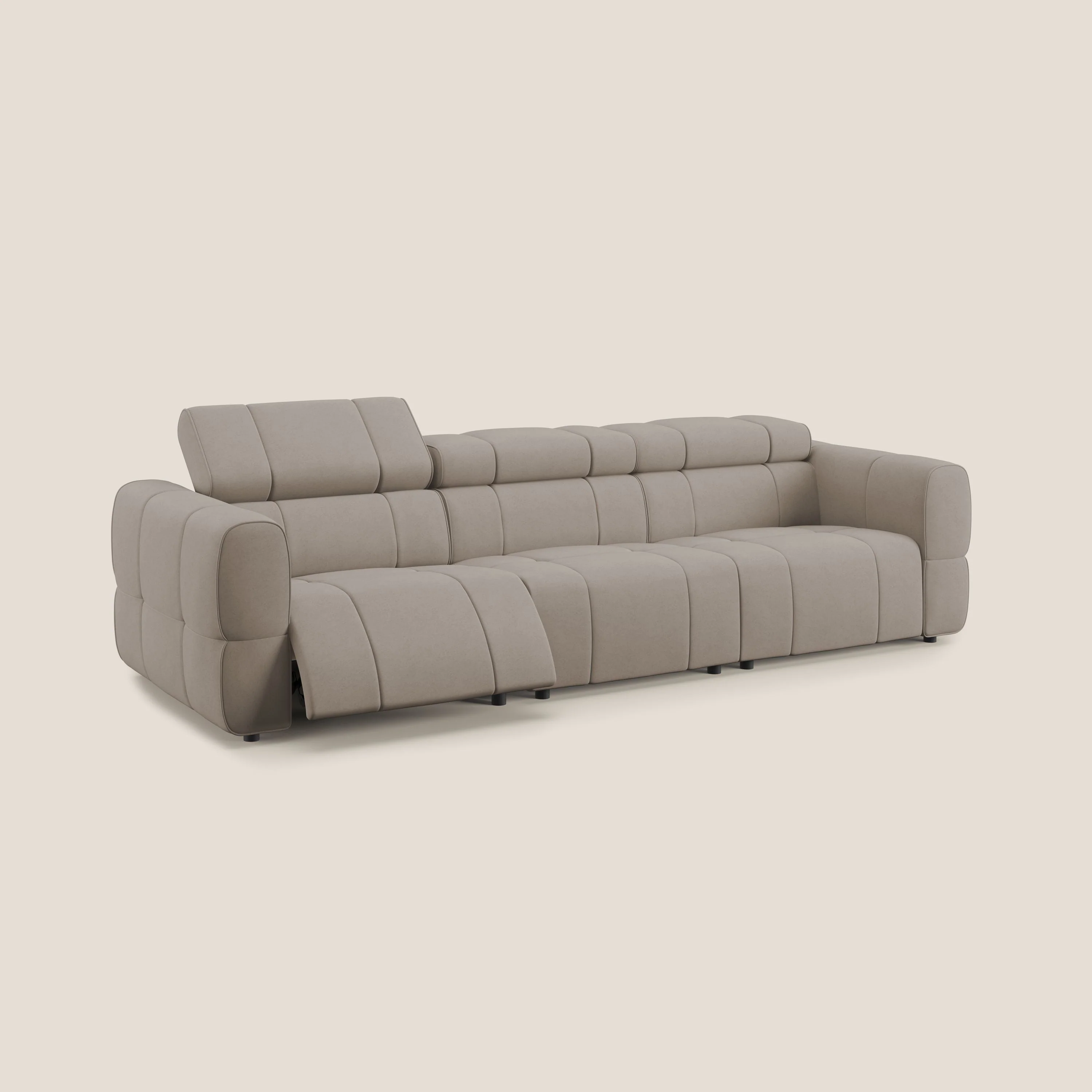 Giotto Canapé modulaire à  3 assises avec option relax électrique en microfibre imperméable effet velours T09 Taupe tortora - Image 2