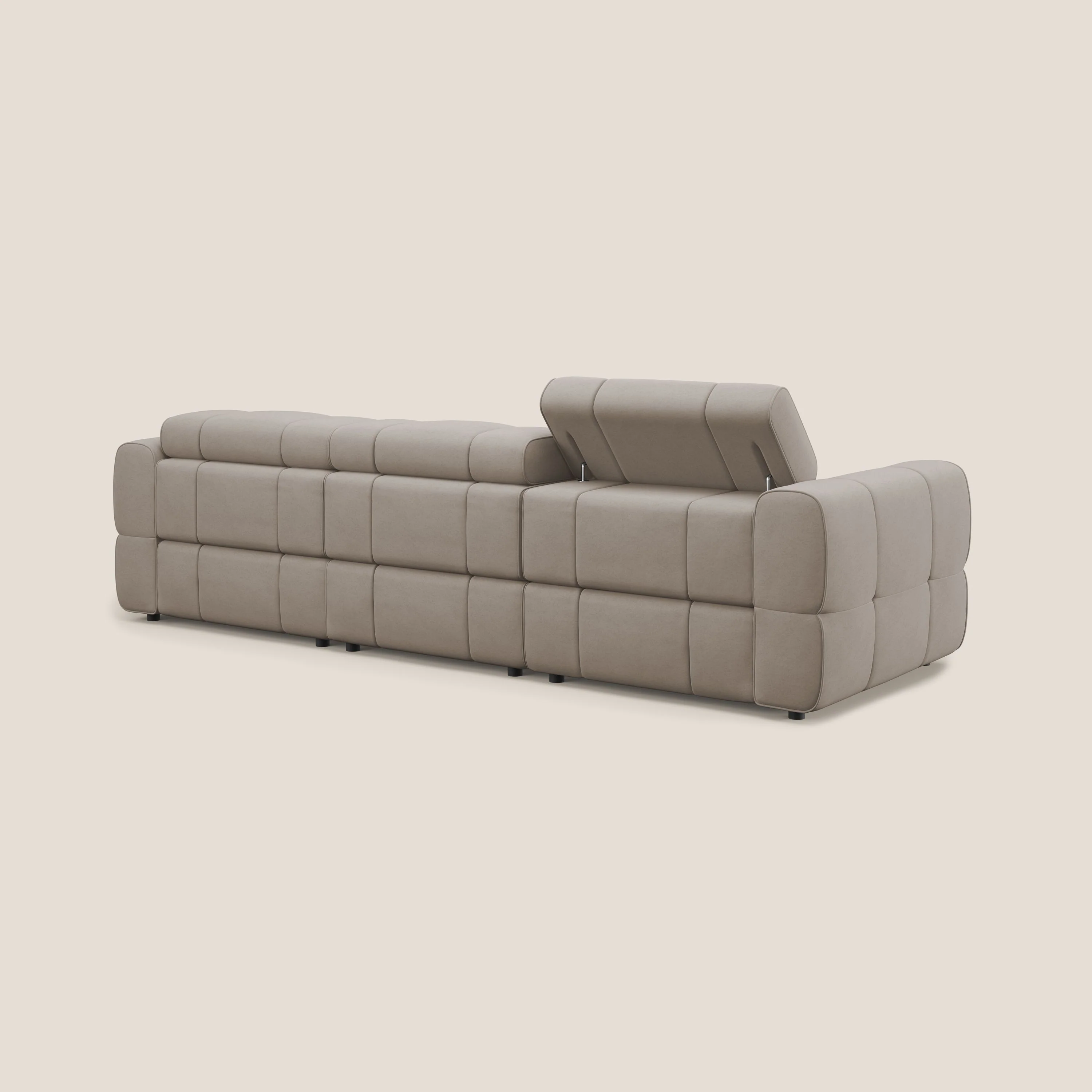 Giotto Canapé modulaire à  3 assises avec option relax électrique en microfibre imperméable effet velours T09 Taupe tortora - Image 4