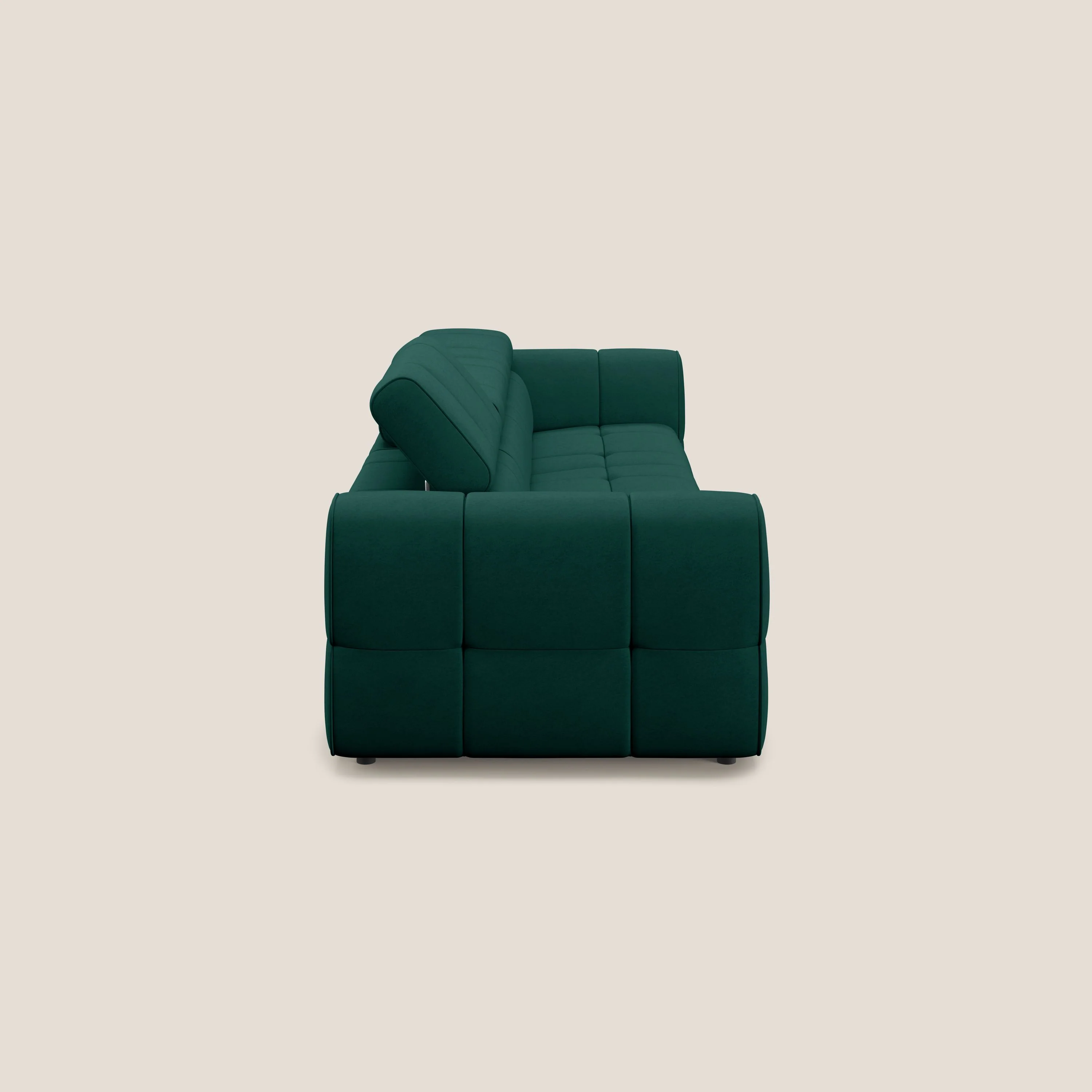 Giotto Canapé modulaire à 3 assises avec option relax électrique en microfibre imperméable effet velours T09 vert - Image 5