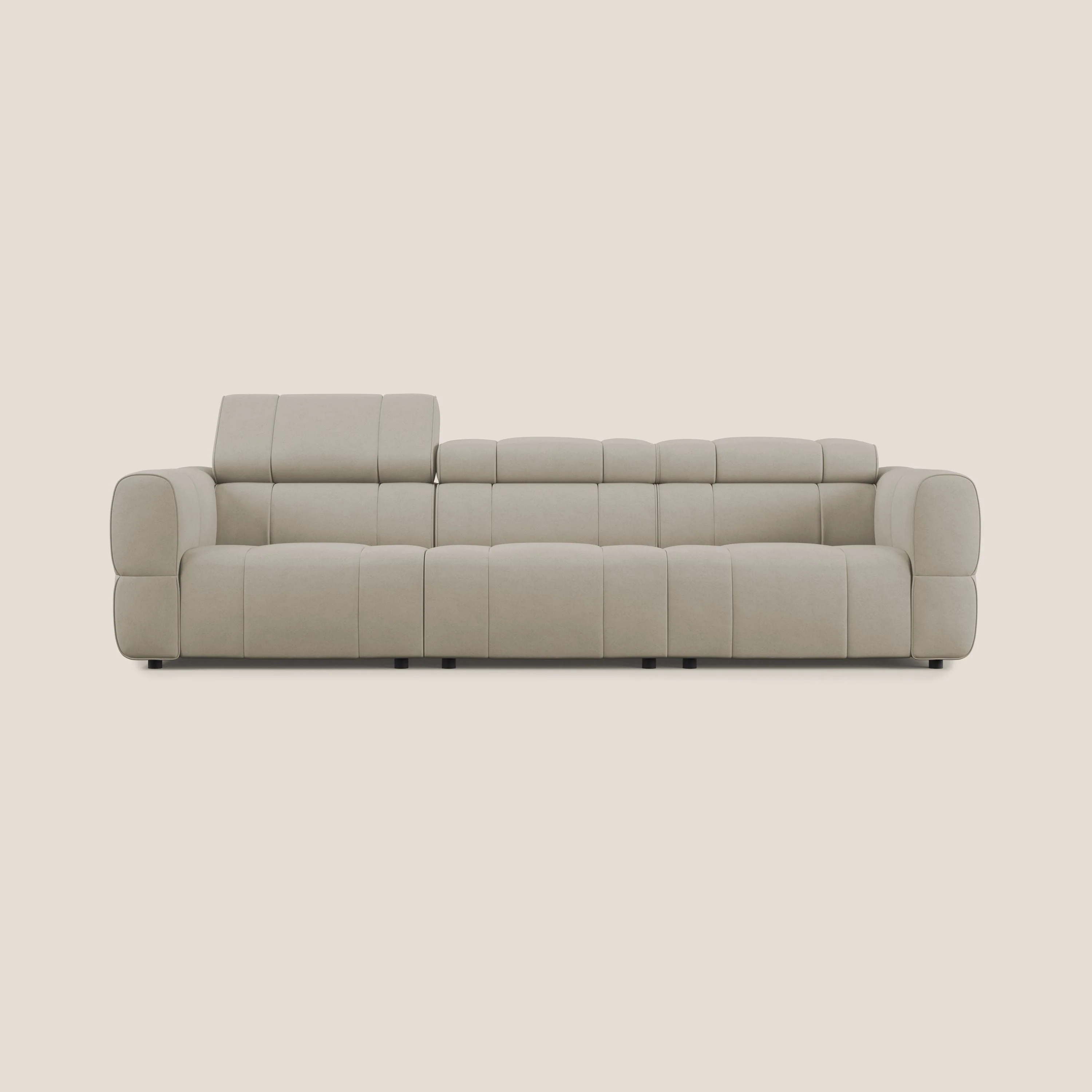 Giotto Canapé modulaire à  3 assises avec option relax électrique en microfibre imperméable effet velours T09 beige