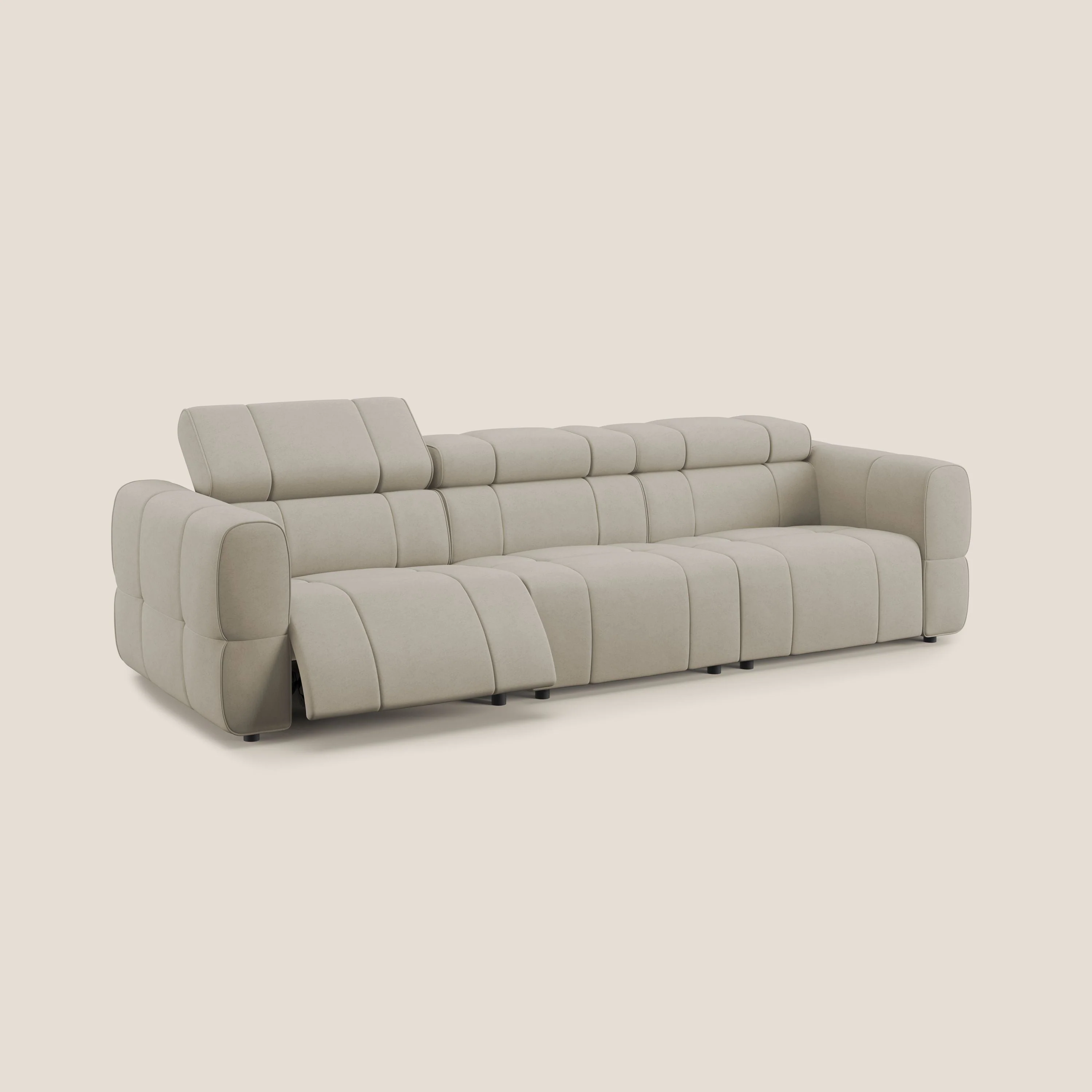 Giotto Canapé modulaire à  3 assises avec option relax électrique en microfibre imperméable effet velours T09 beige - Image 2
