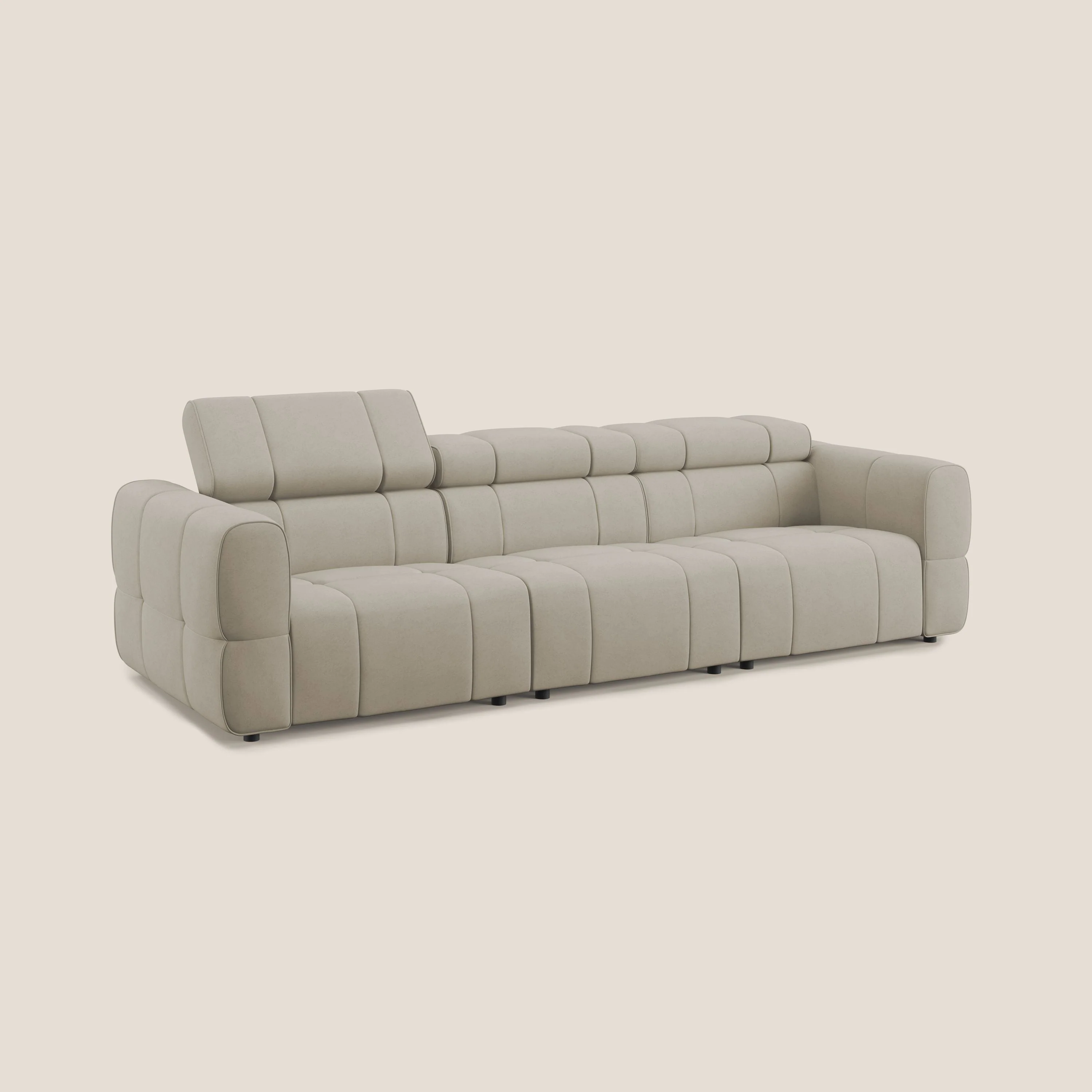 Giotto Canapé modulaire à  3 assises avec option relax électrique en microfibre imperméable effet velours T09 beige - Image 3
