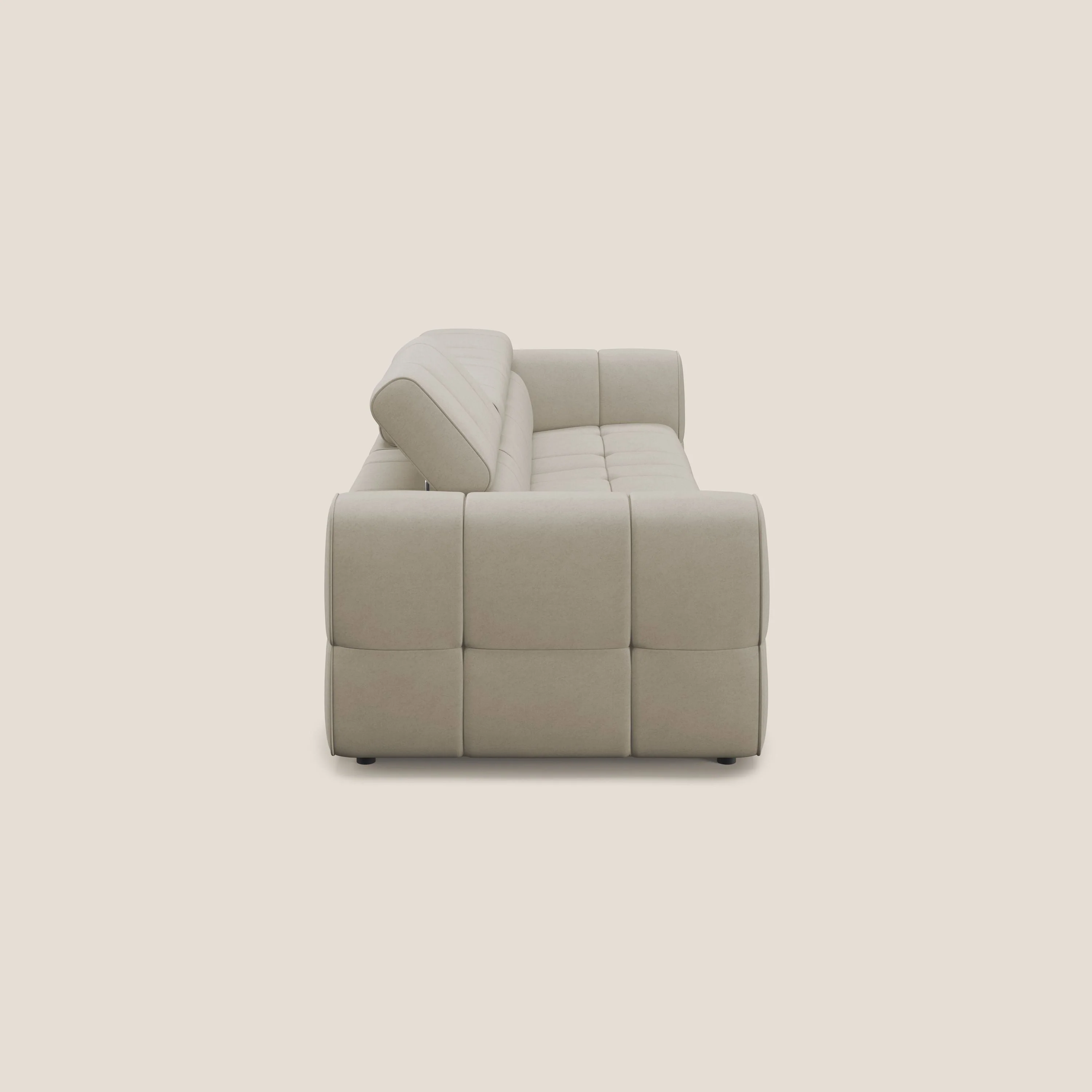Giotto Canapé modulaire à  3 assises avec option relax électrique en microfibre imperméable effet velours T09 beige - Image 4