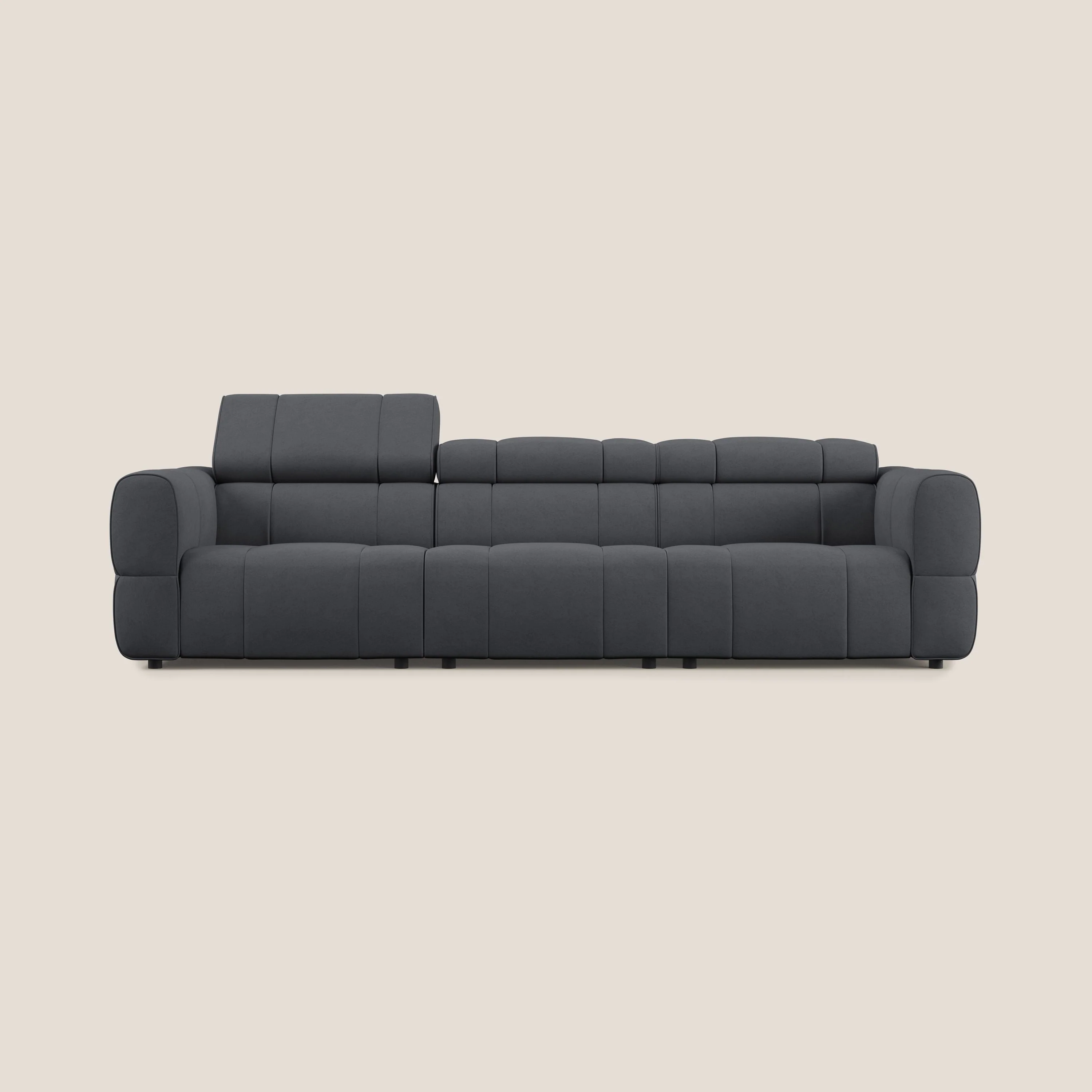 Giotto Canapé modulaire à 3 assises avec option relax électrique en microfibre imperméable effet velours T09 gris