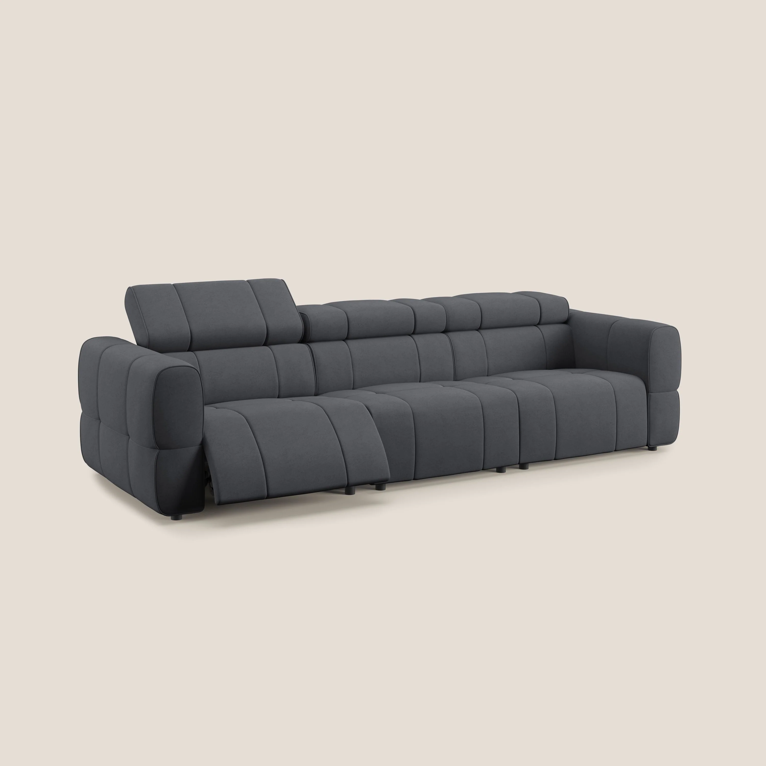 Giotto Canapé modulaire à 3 assises avec option relax électrique en microfibre imperméable effet velours T09 gris - Image 2