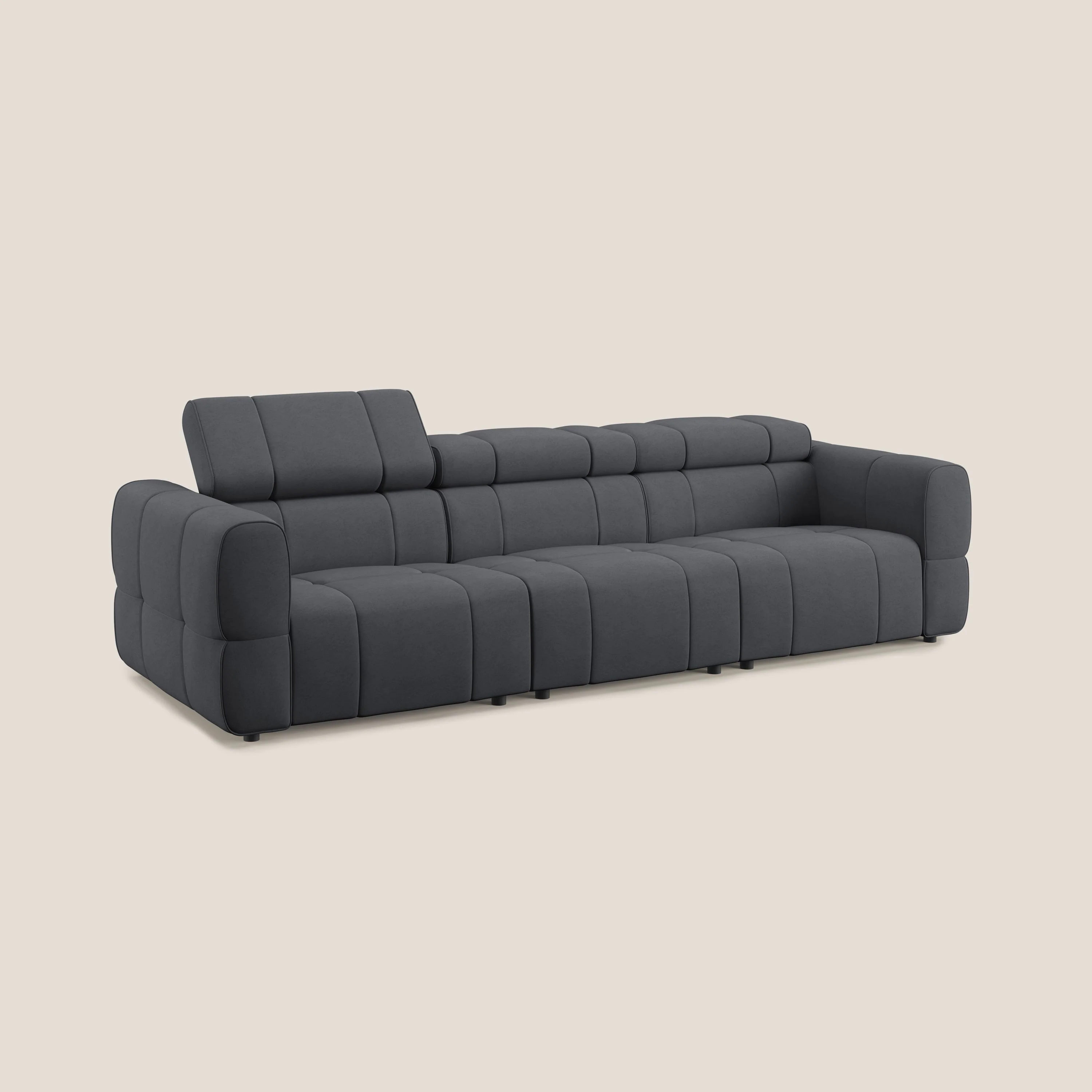 Giotto Canapé modulaire à 3 assises avec option relax électrique en microfibre imperméable effet velours T09 gris - Image 3