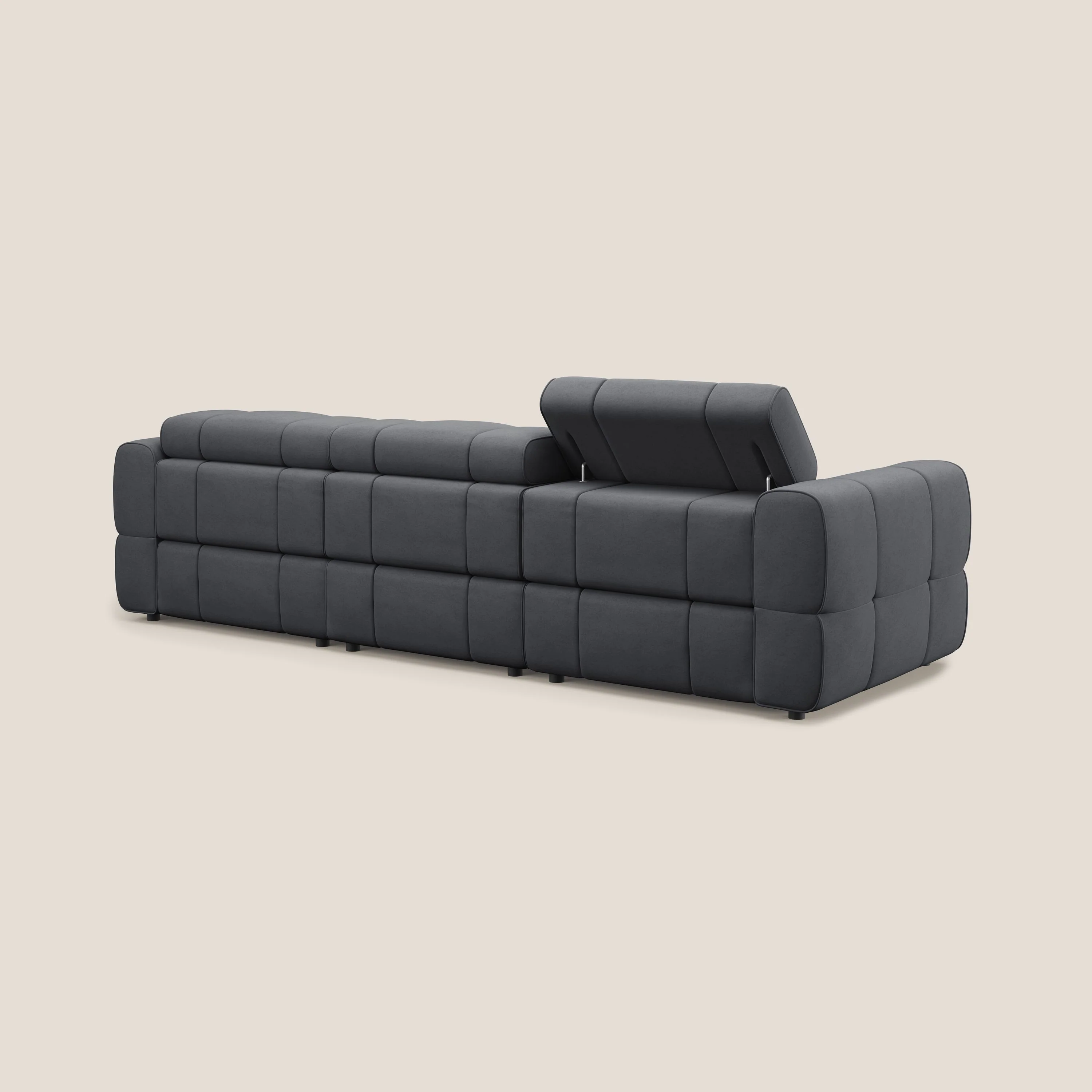 Giotto Canapé modulaire à 3 assises avec option relax électrique en microfibre imperméable effet velours T09 gris - Image 4