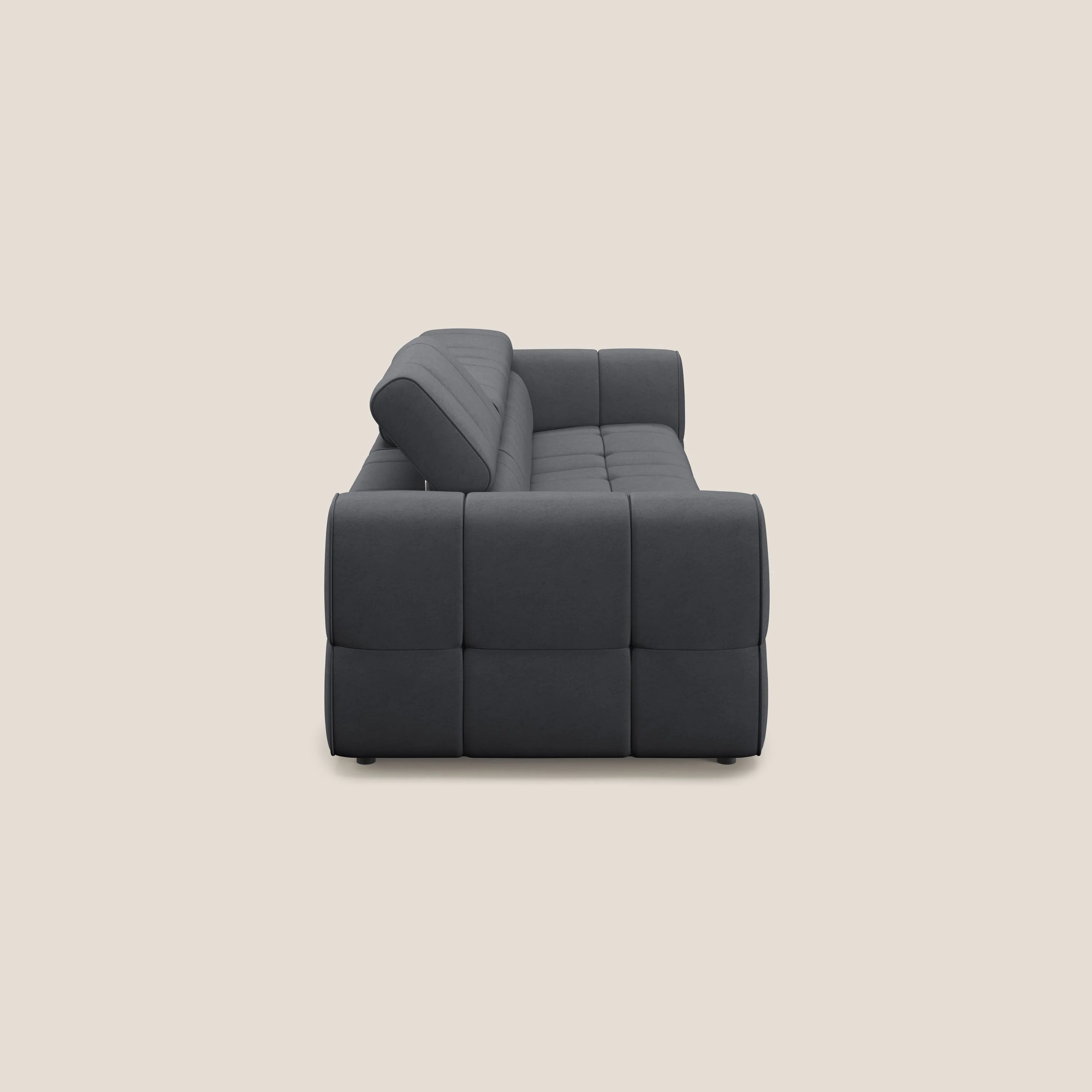 Giotto Canapé modulaire à 3 assises avec option relax électrique en microfibre imperméable effet velours T09 gris - Image 5