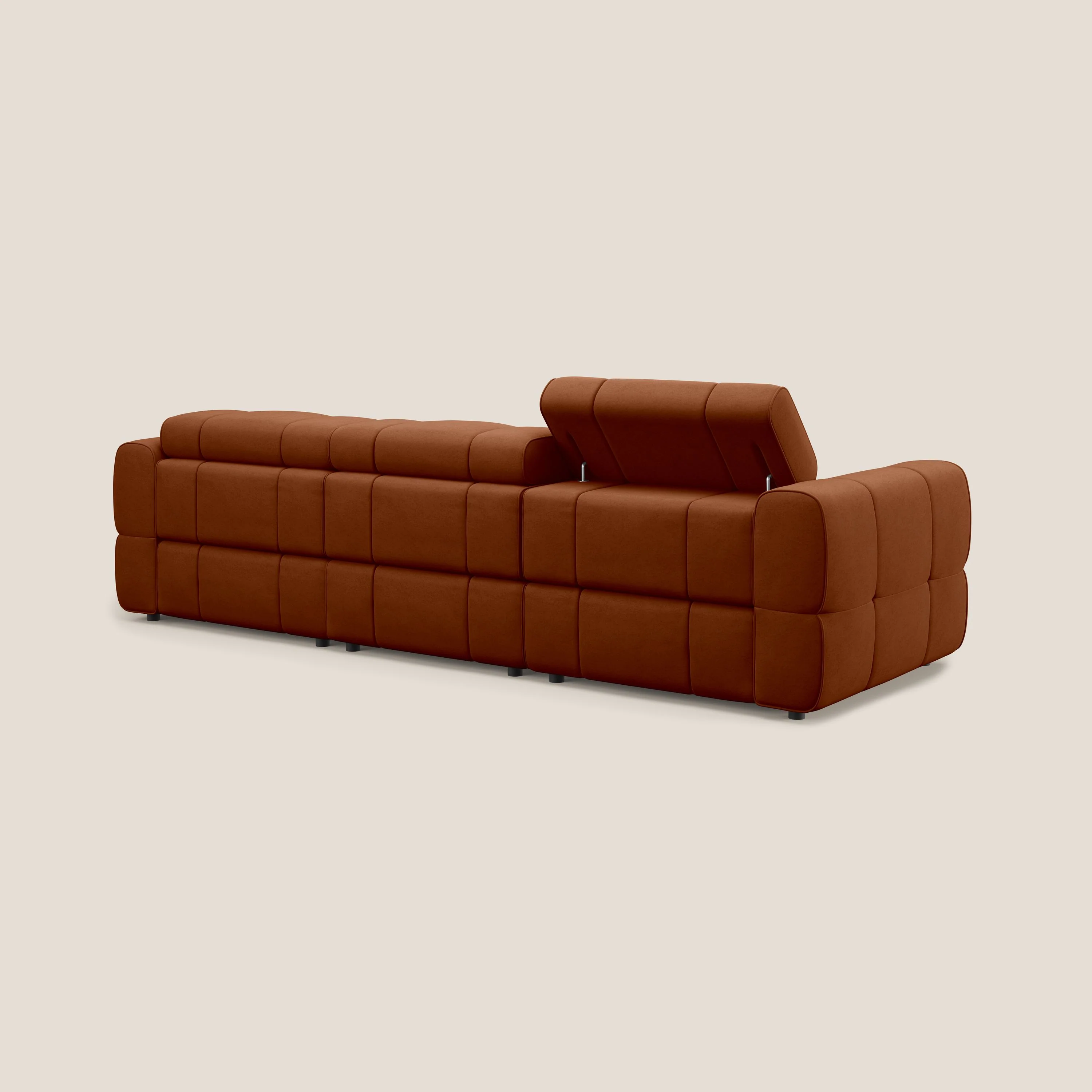 Giotto Canapé modulaire à 3 assises avec option relax électrique en microfibre imperméable effet velours T09 rouille - Image 4