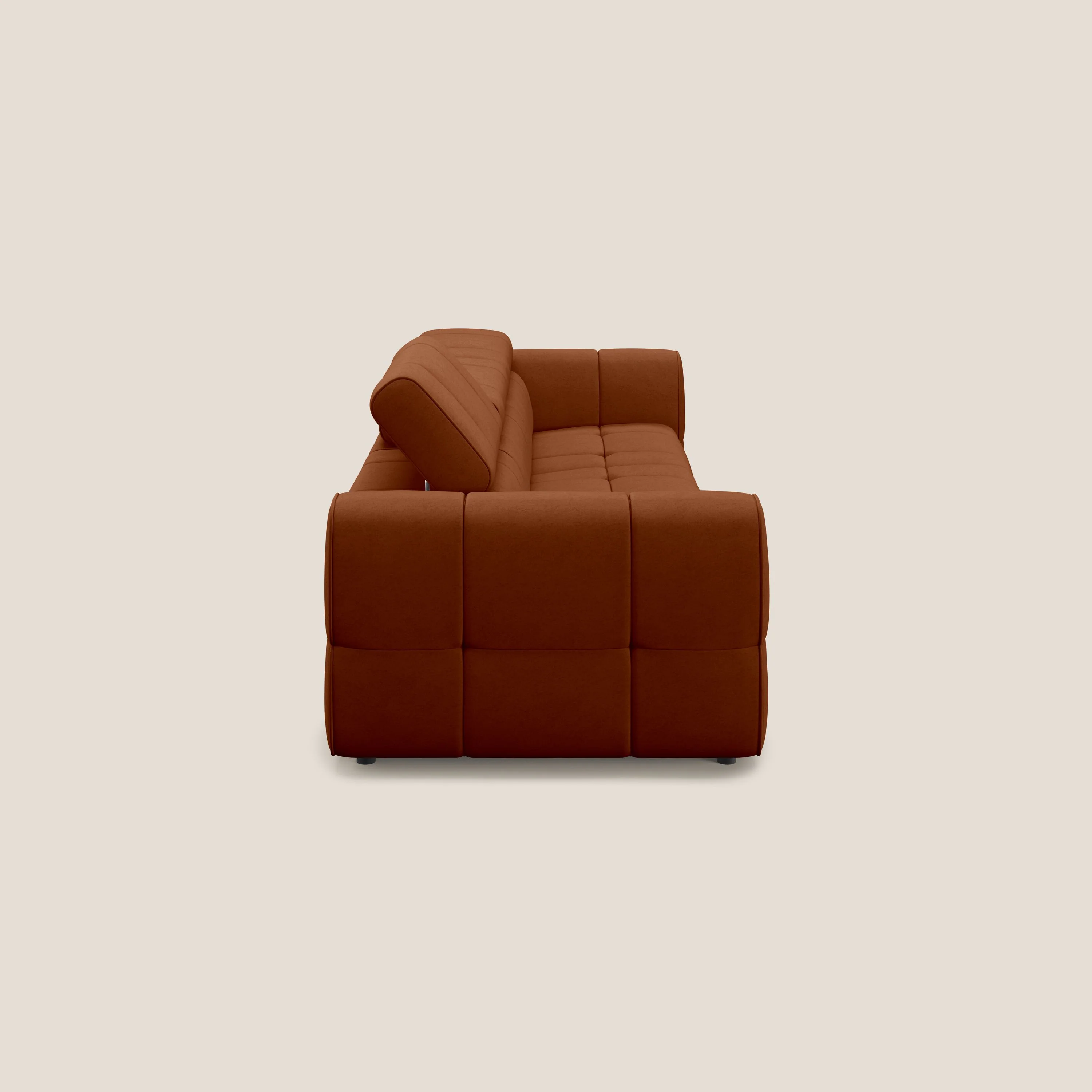 Giotto Canapé modulaire à 3 assises avec option relax électrique en microfibre imperméable effet velours T09 rouille - Image 5