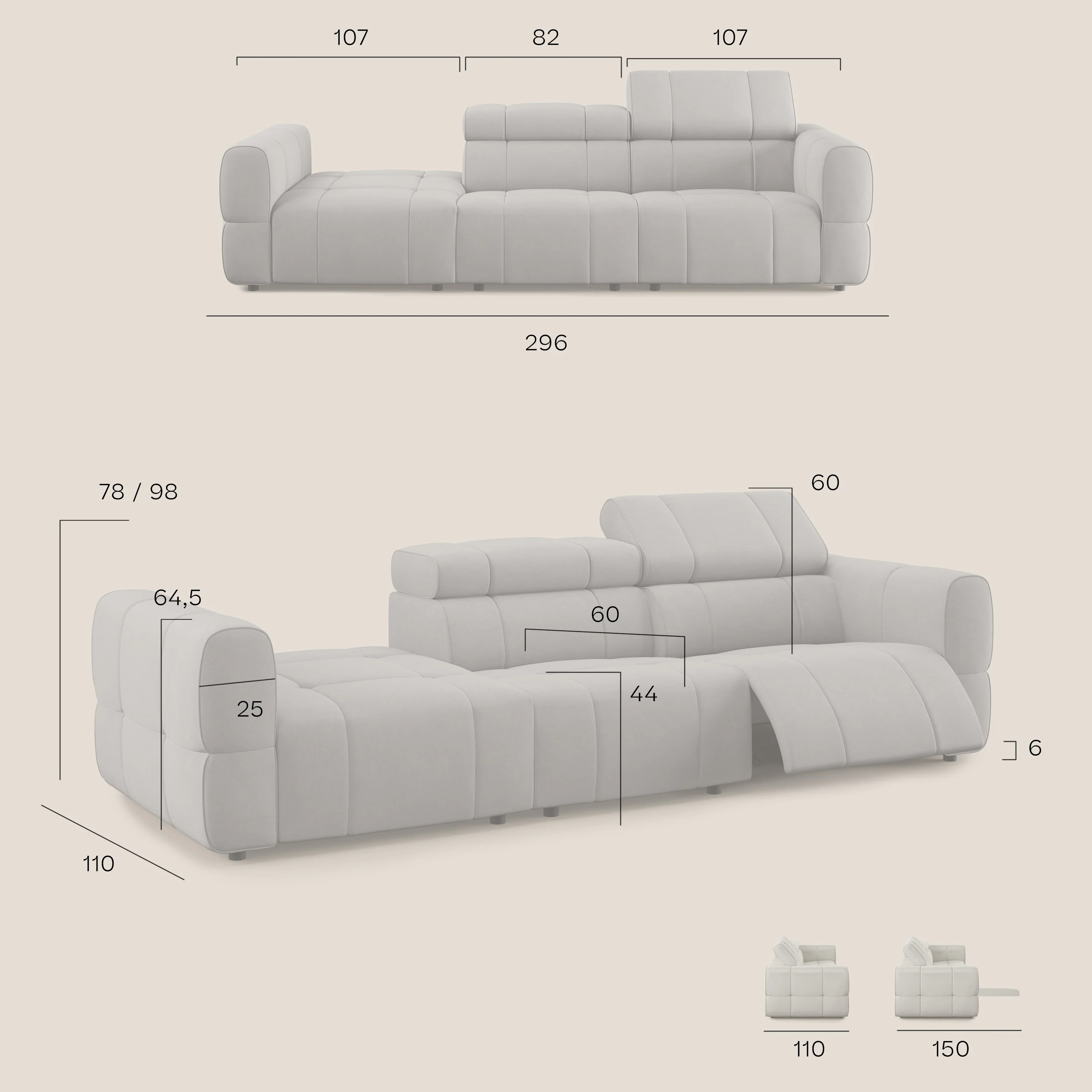 Giotto Canapé terminal avec option relax électrique en microfibre imperméable effet velours  T09 bleu - Image 14