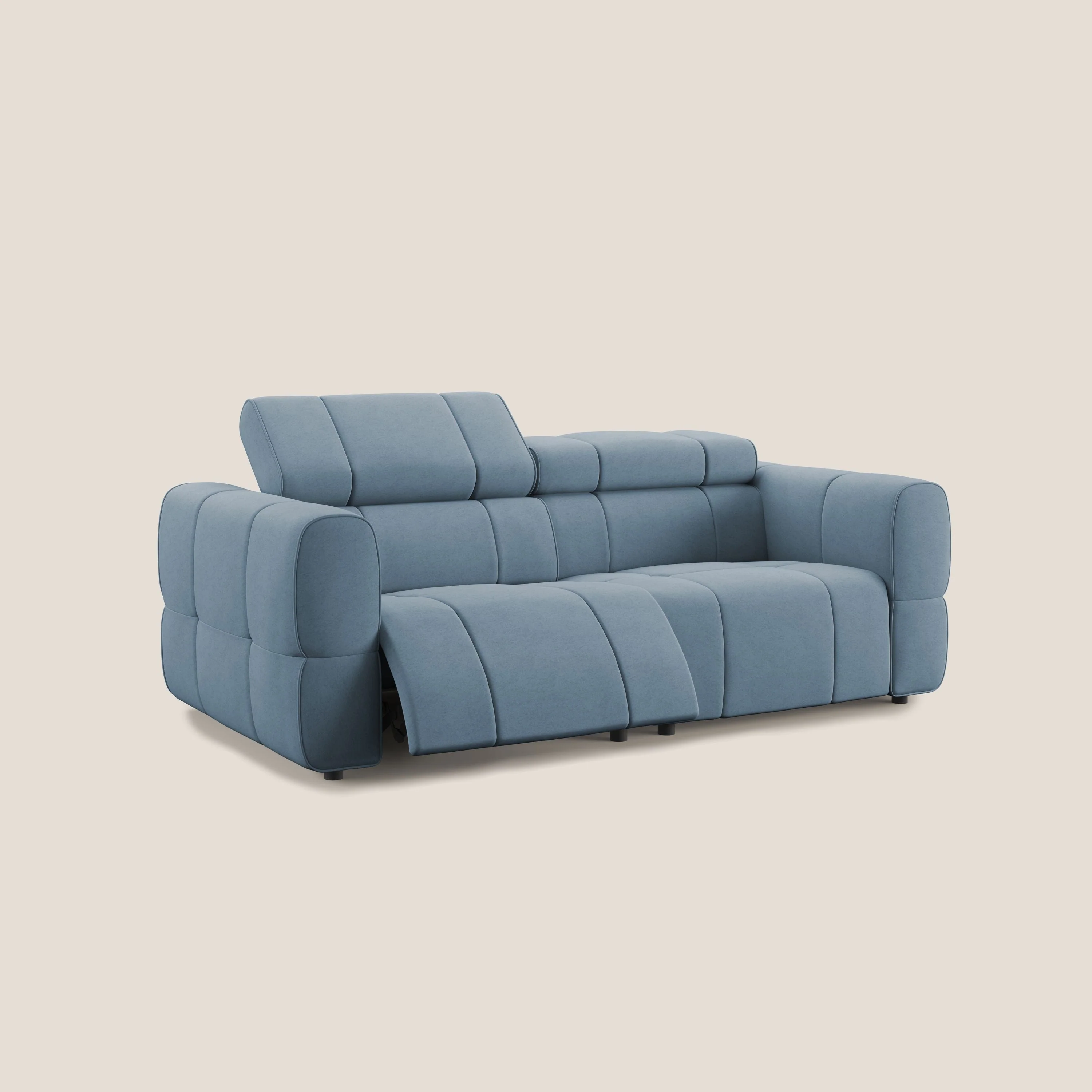 Giotto Canapé modulaire avec option relax électrique en microfibre imperméable effet velours T09 sucre glace - Image 2