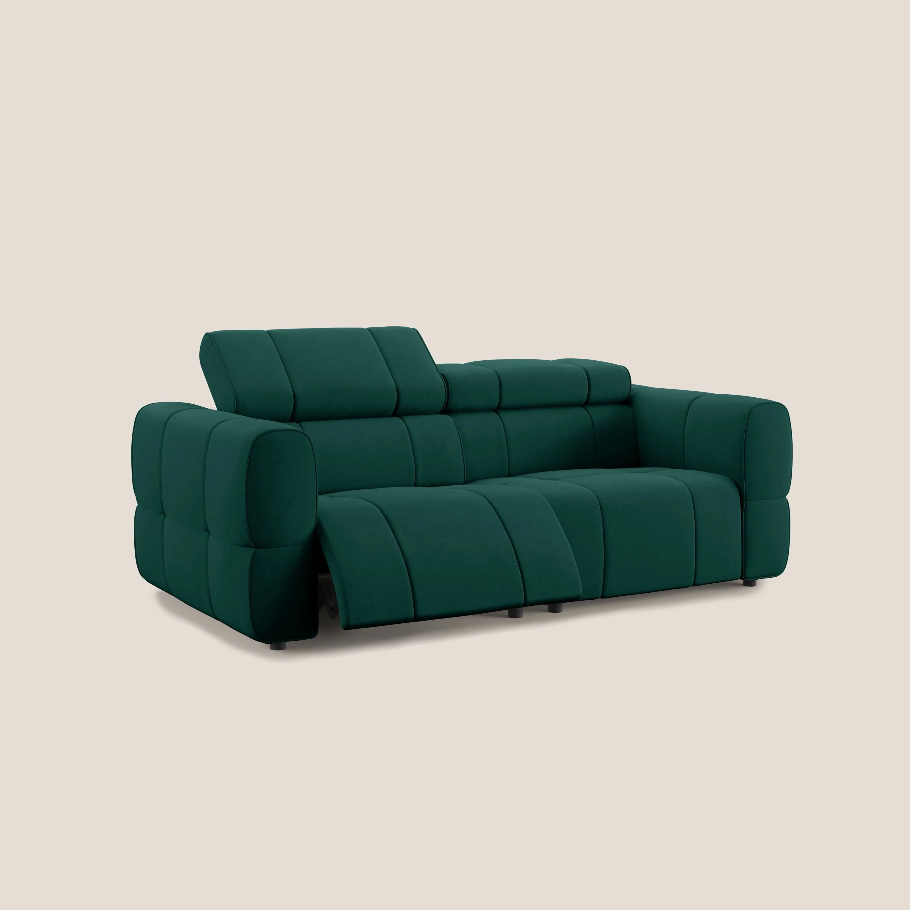 Giotto Canapé modulaire avec option relax électrique en microfibre imperméable effet velours T09 vert - Image 2