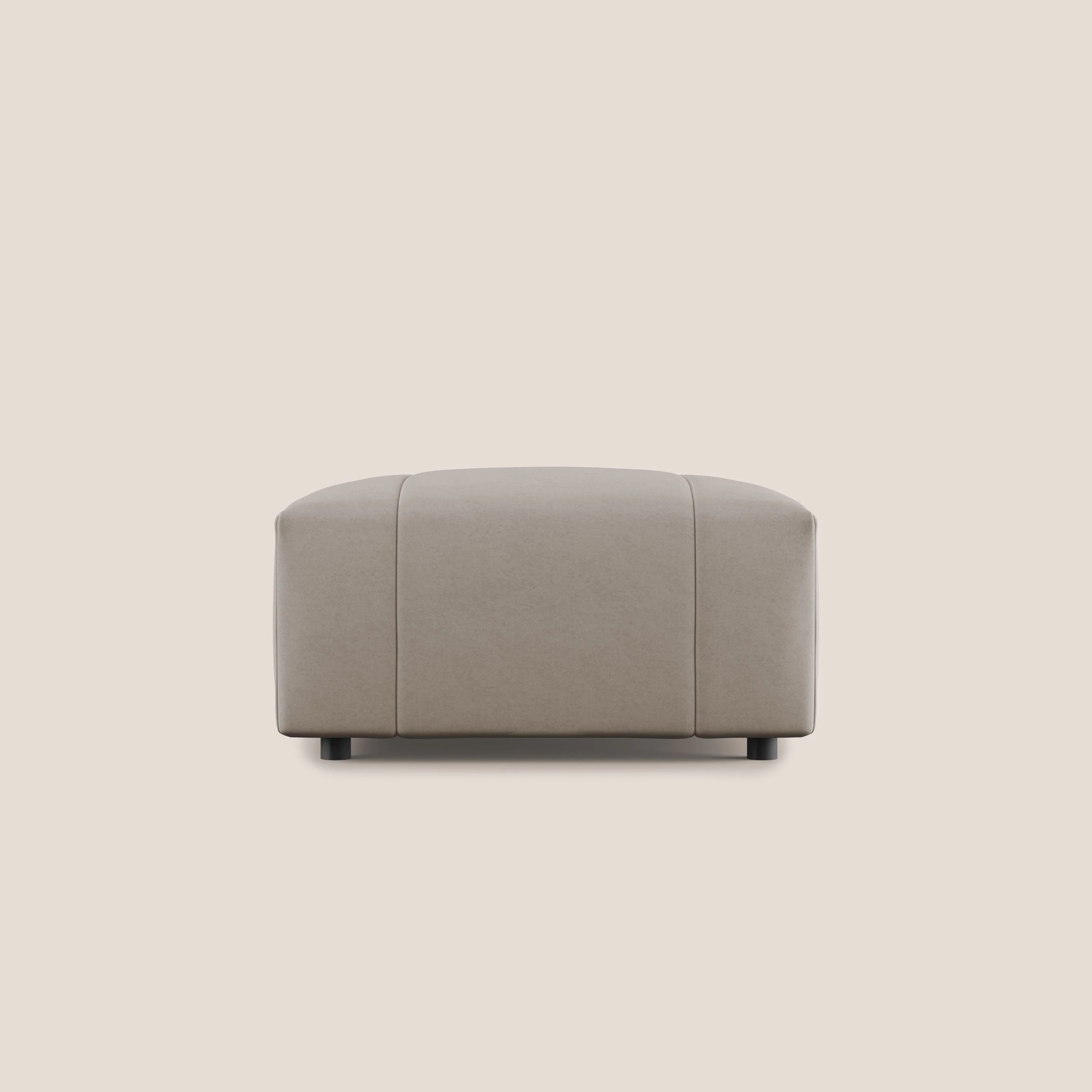 Pouf Giotto en microfibre douce effet velours imperméable et hydrofuge T09 taupe tortora