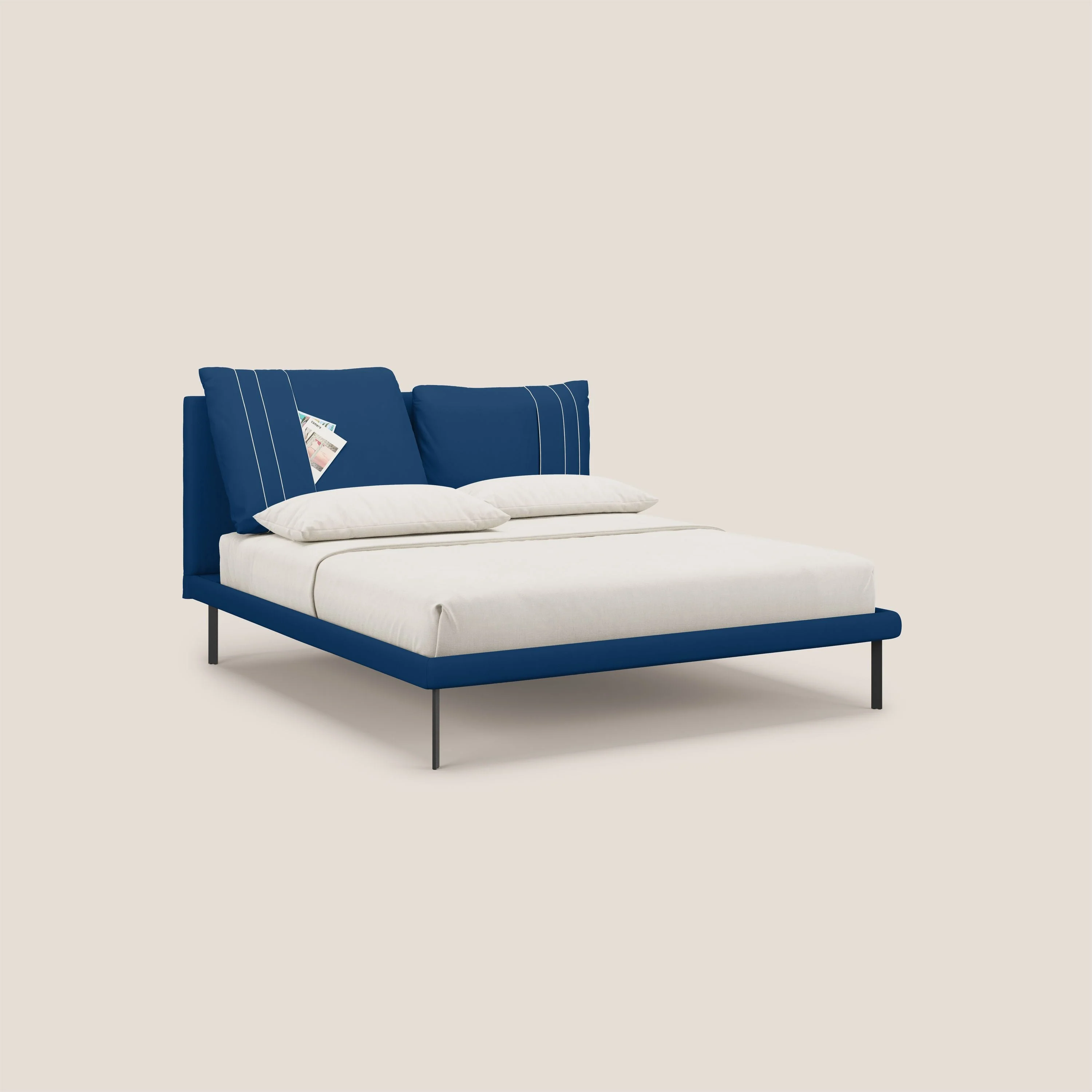 Giselle lit moderne avec coussins tête de lit réglables avec poches en microfibre imperméable T11 bleu