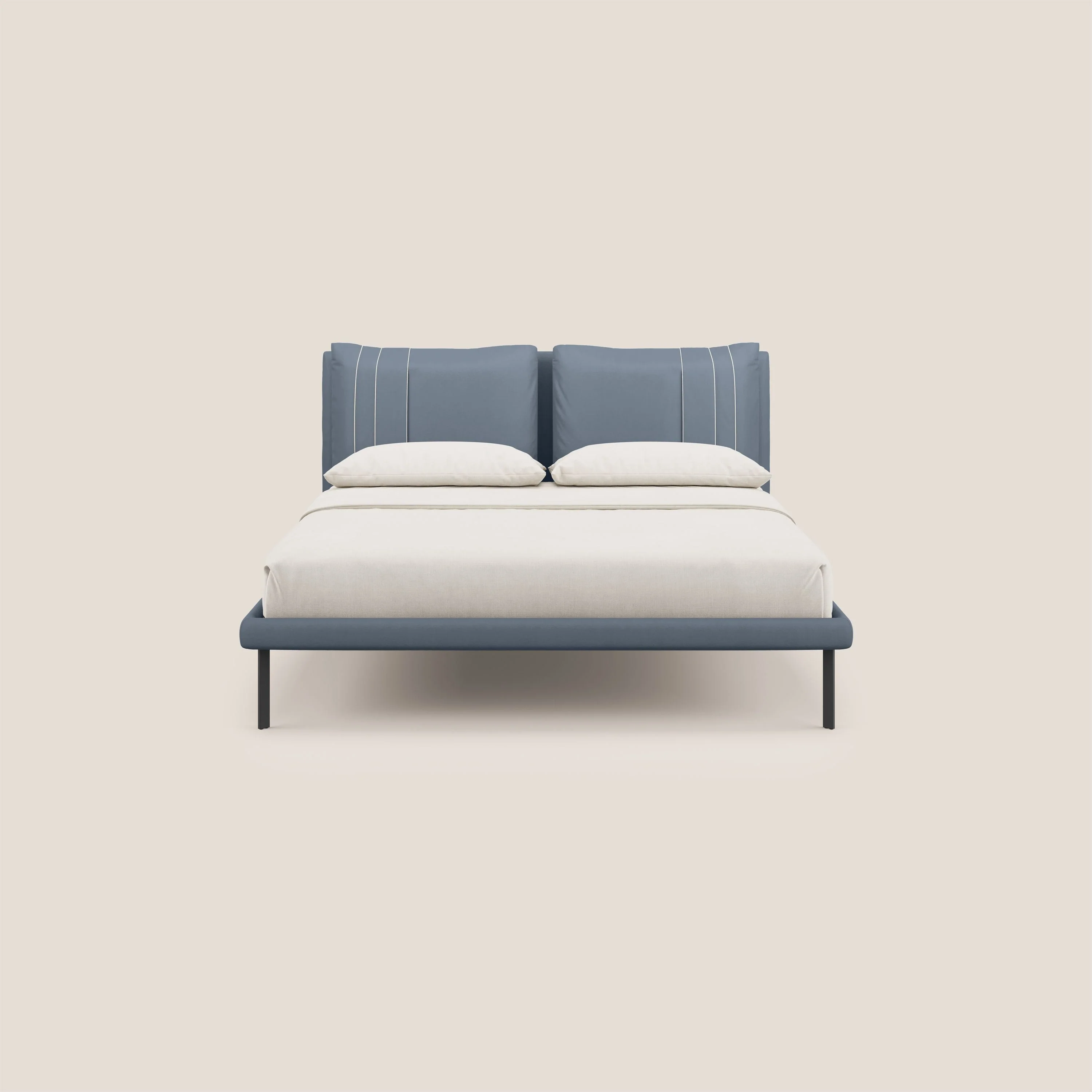 Giselle lit moderne avec coussins tête de lit réglables avec poches en microfibre imperméable T11 bleu gris - Image 2