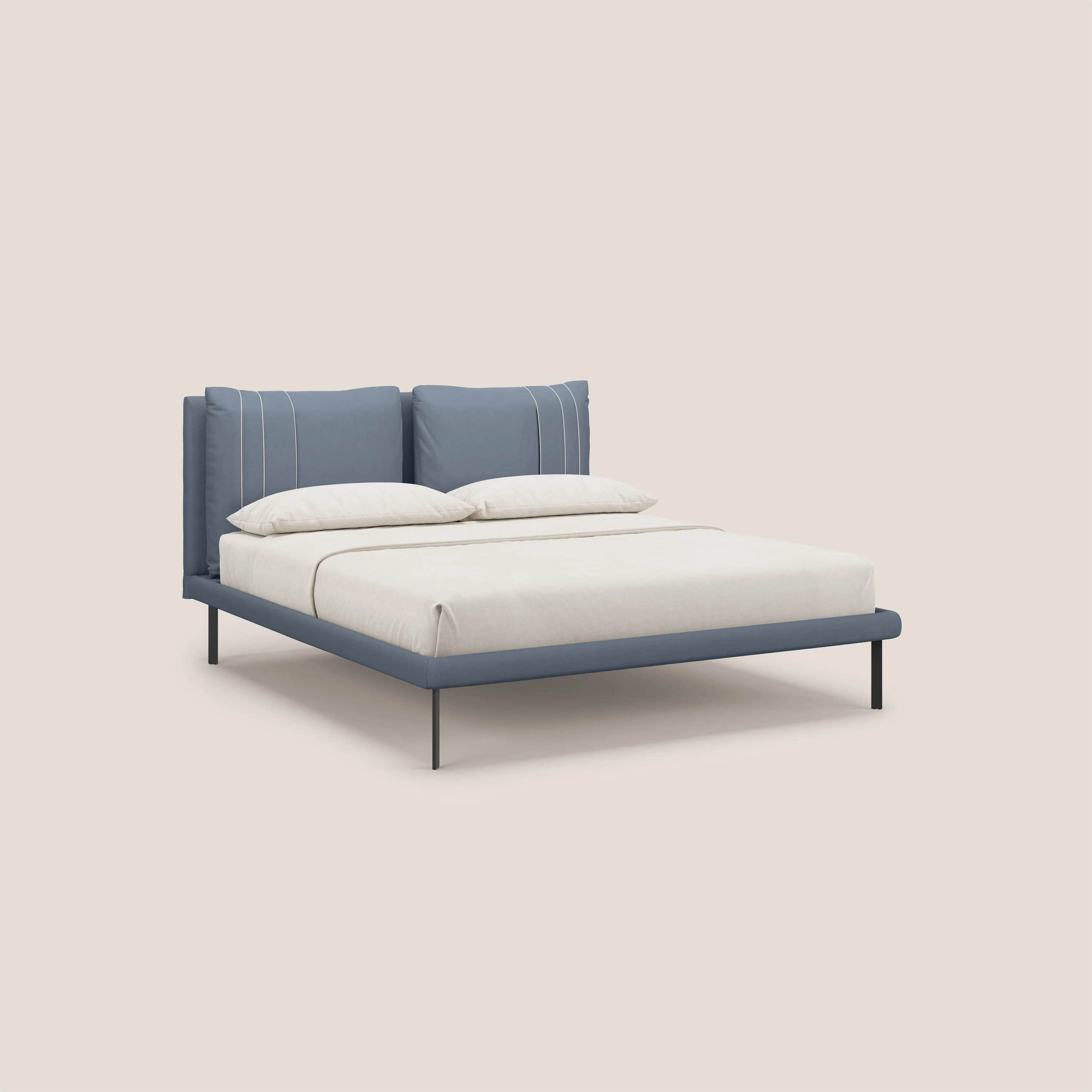 Giselle lit moderne avec coussins tête de lit réglables avec poches en microfibre imperméable T11 bleu gris - Image 3