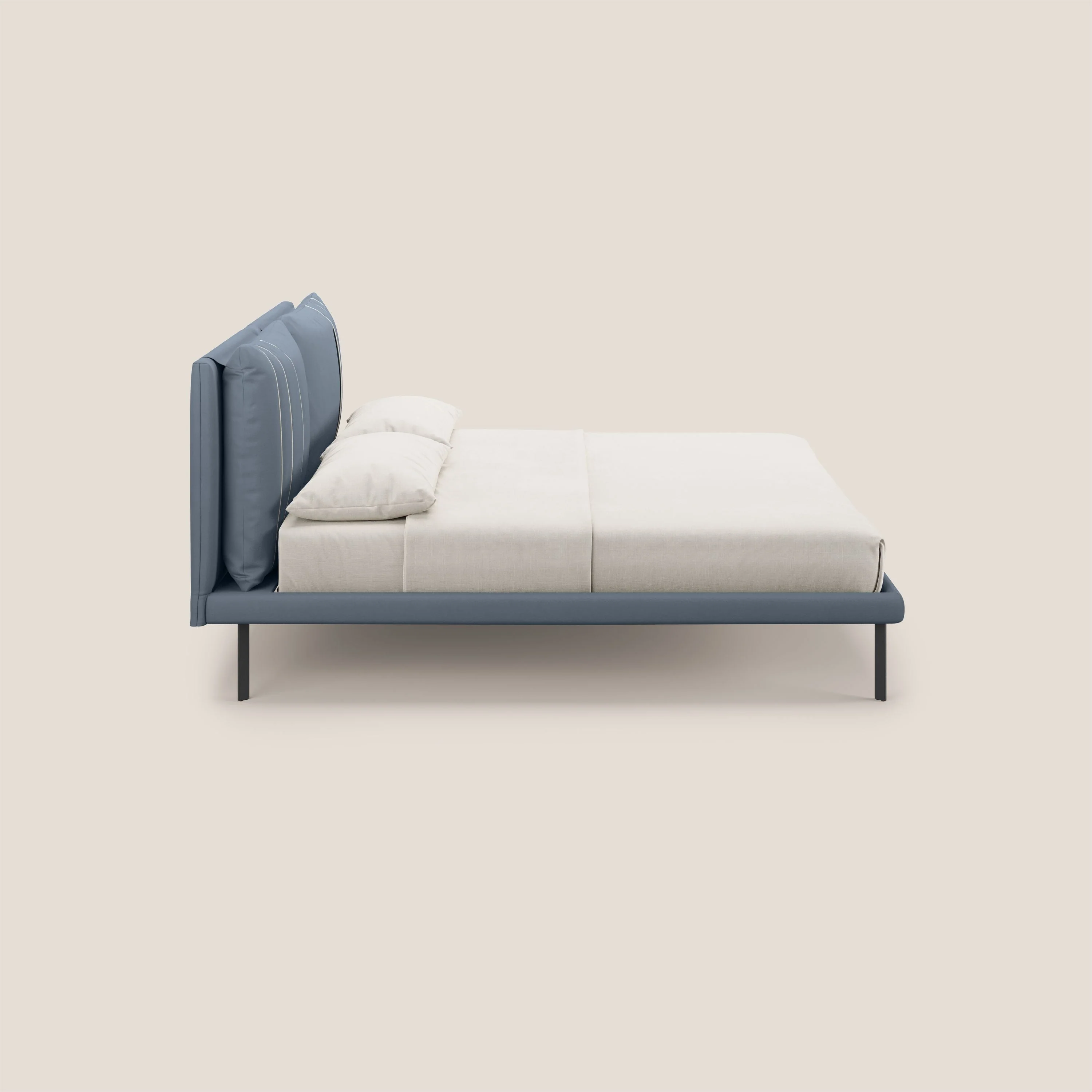 Giselle lit moderne avec coussins tête de lit réglables avec poches en microfibre imperméable T11 bleu gris - Image 4