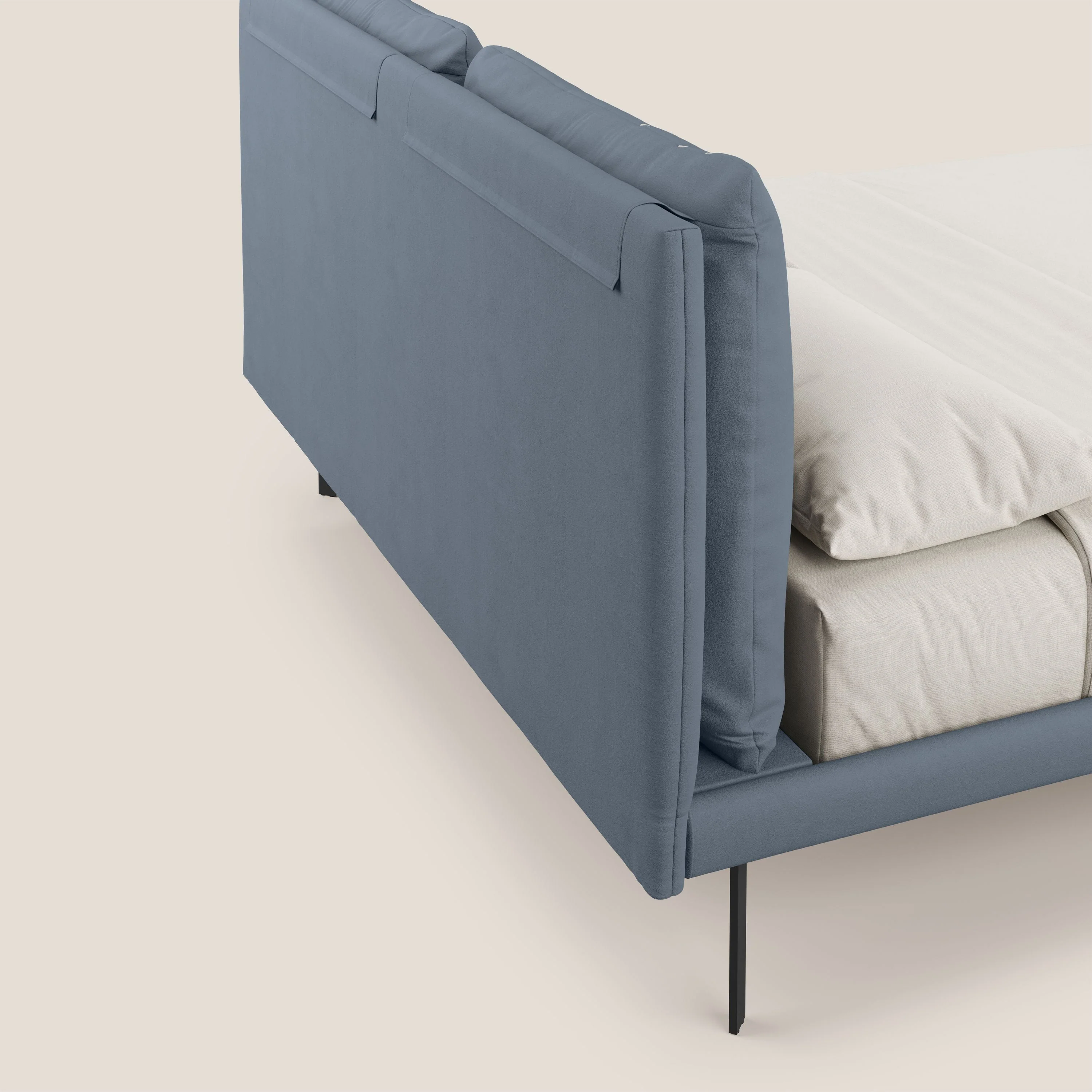 Giselle lit moderne avec coussins tête de lit réglables avec poches en microfibre imperméable T11 bleu gris - Image 7