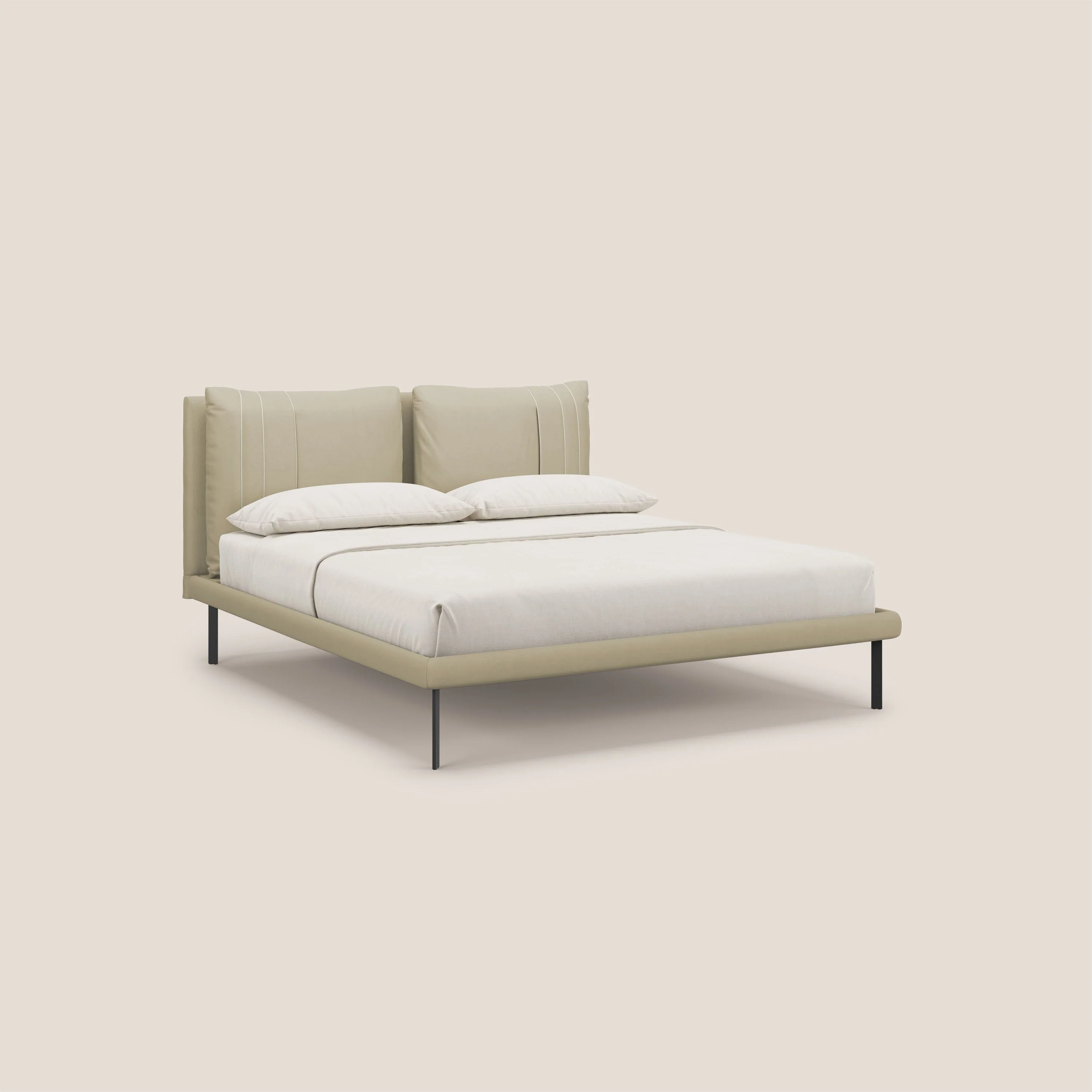 Giselle lit moderne avec coussins tête de lit réglables avec poches en microfibre imperméable T11 crème - Image 3