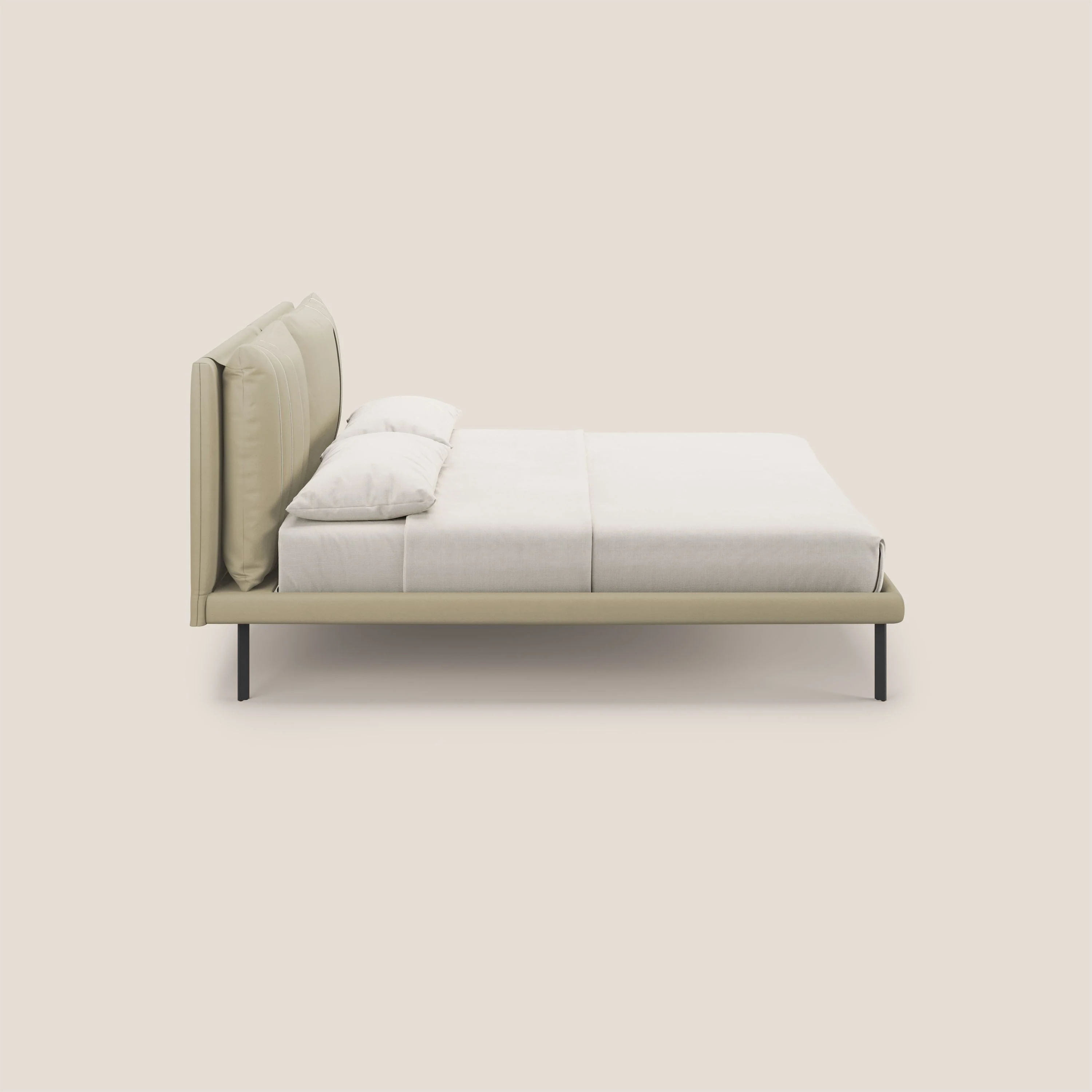 Giselle lit moderne avec coussins tête de lit réglables avec poches en microfibre imperméable T11 crème - Image 4