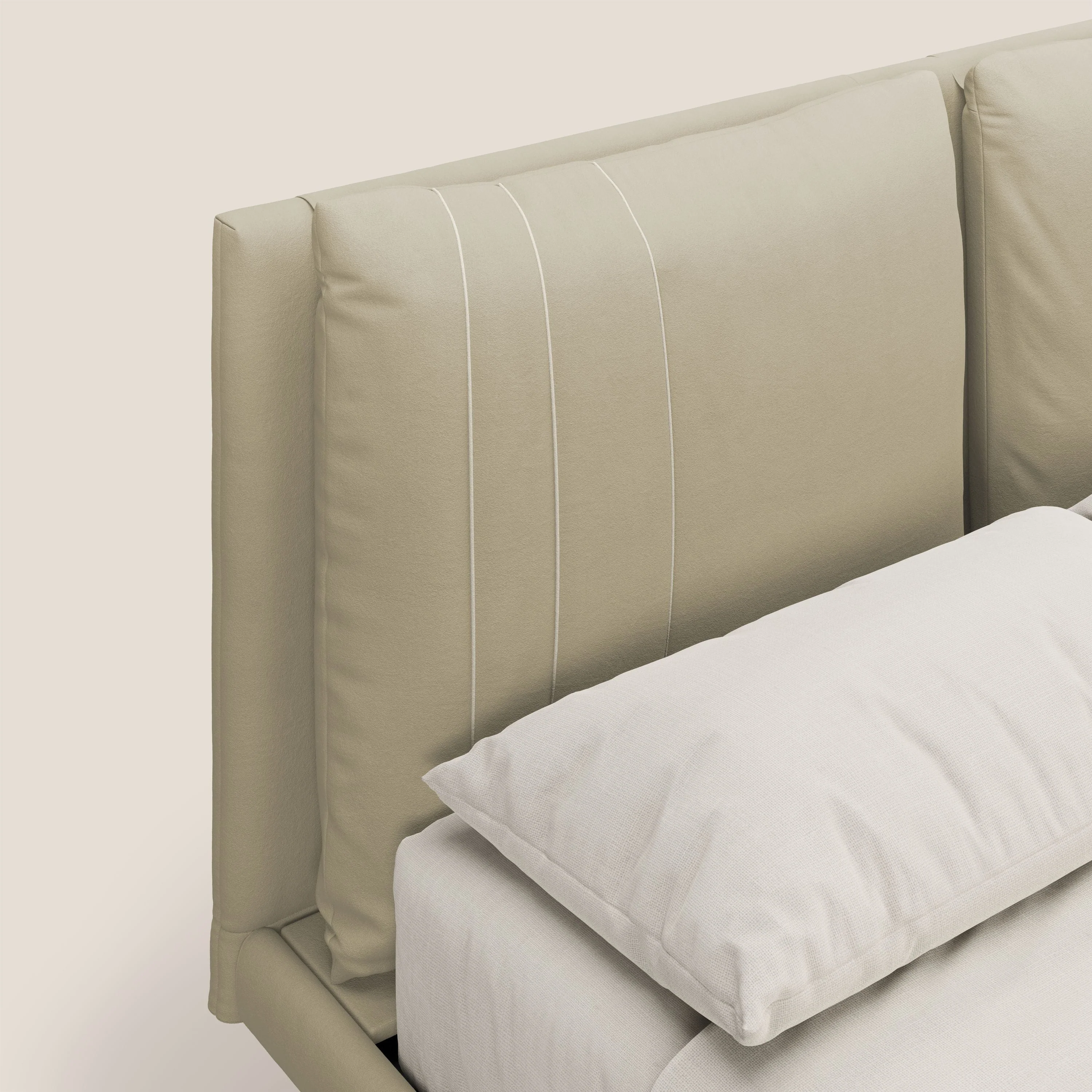 Giselle lit moderne avec coussins tête de lit réglables avec poches en microfibre imperméable T11 crème - Image 6