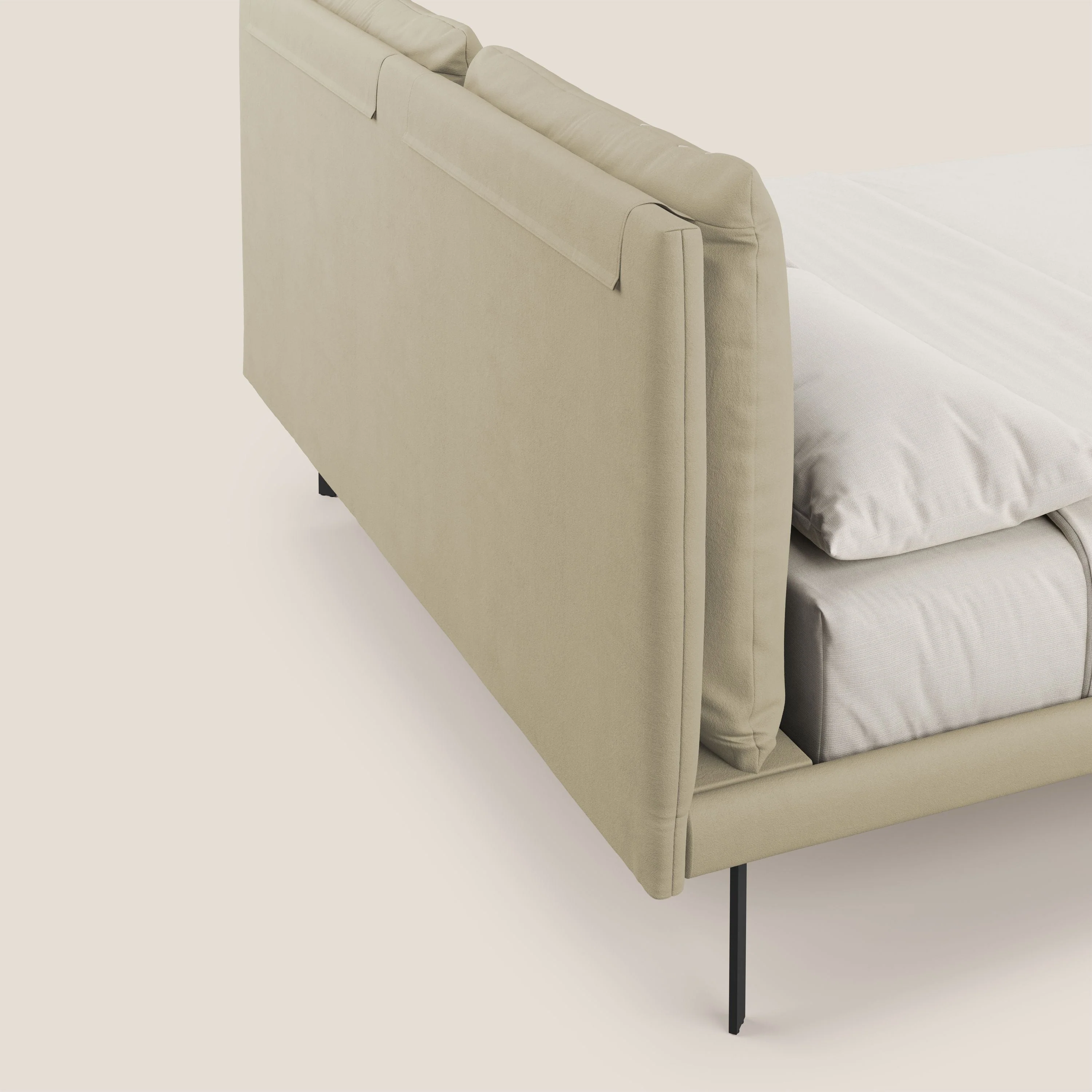 Giselle lit moderne avec coussins tête de lit réglables avec poches en microfibre imperméable T11 crème - Image 7