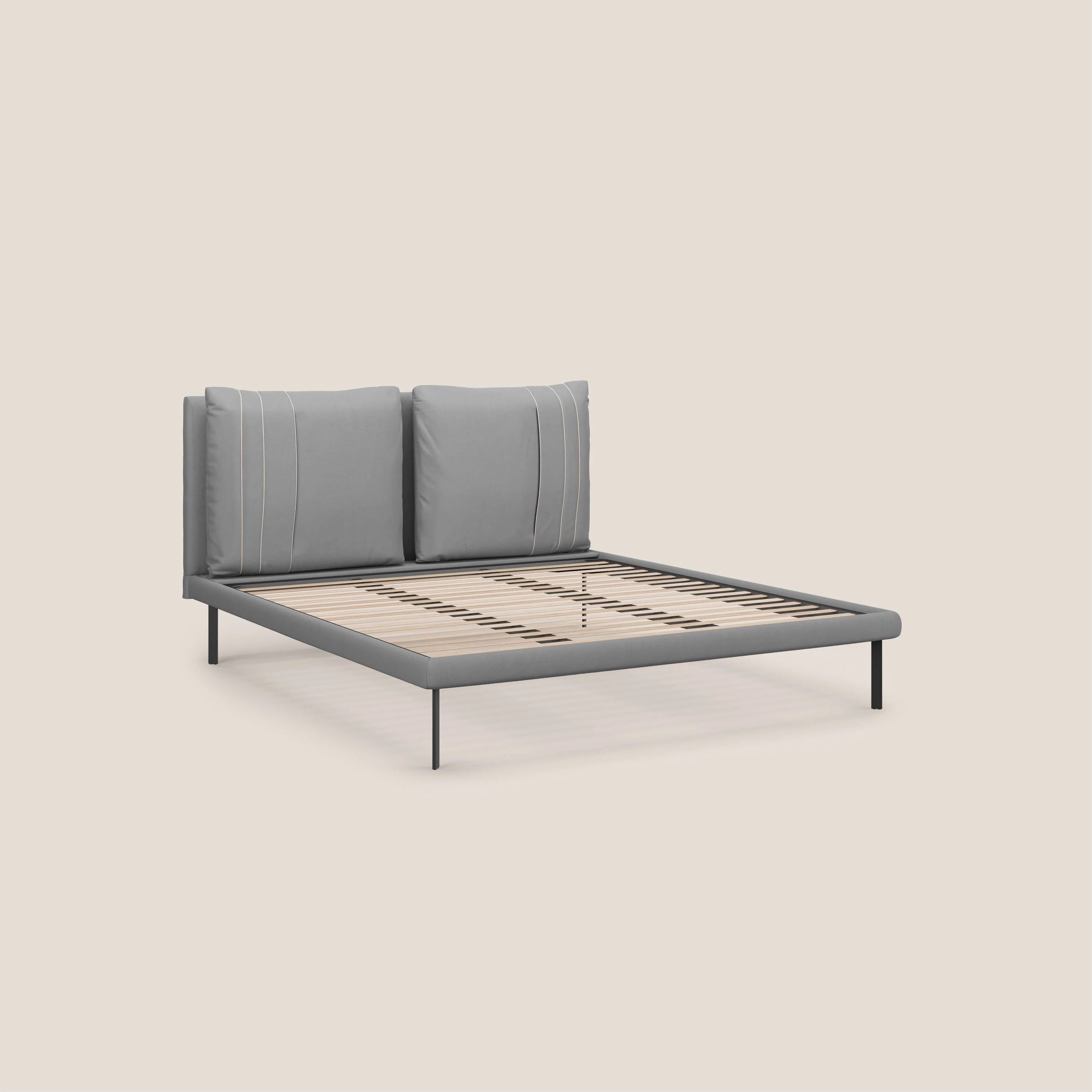 Giselle lit moderne avec coussins tête de lit réglables avec poches en microfibre imperméable T11 gris - Image 8