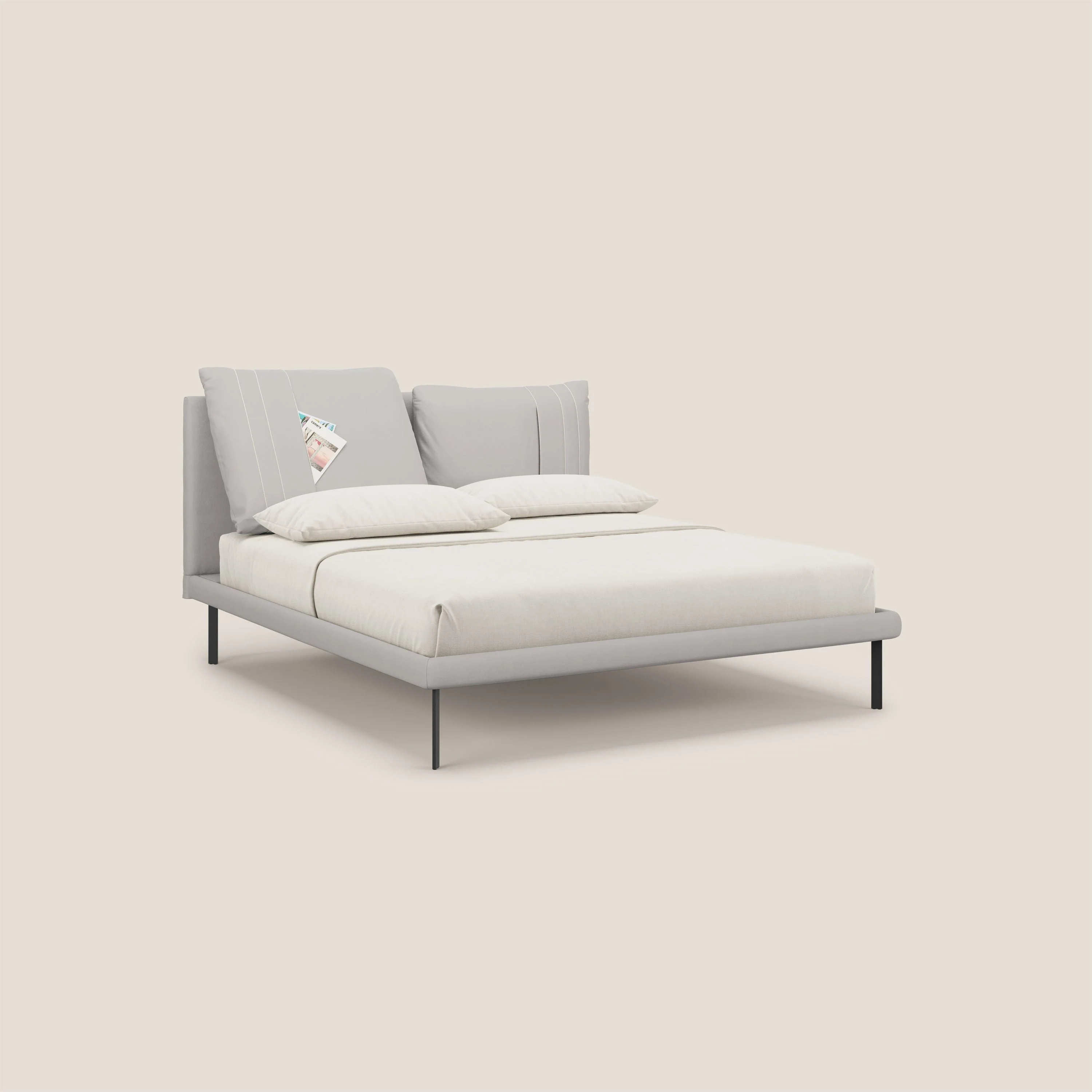 Giselle lit moderne avec coussins tête de lit réglables avec poches en microfibre imperméable T11 gris clair